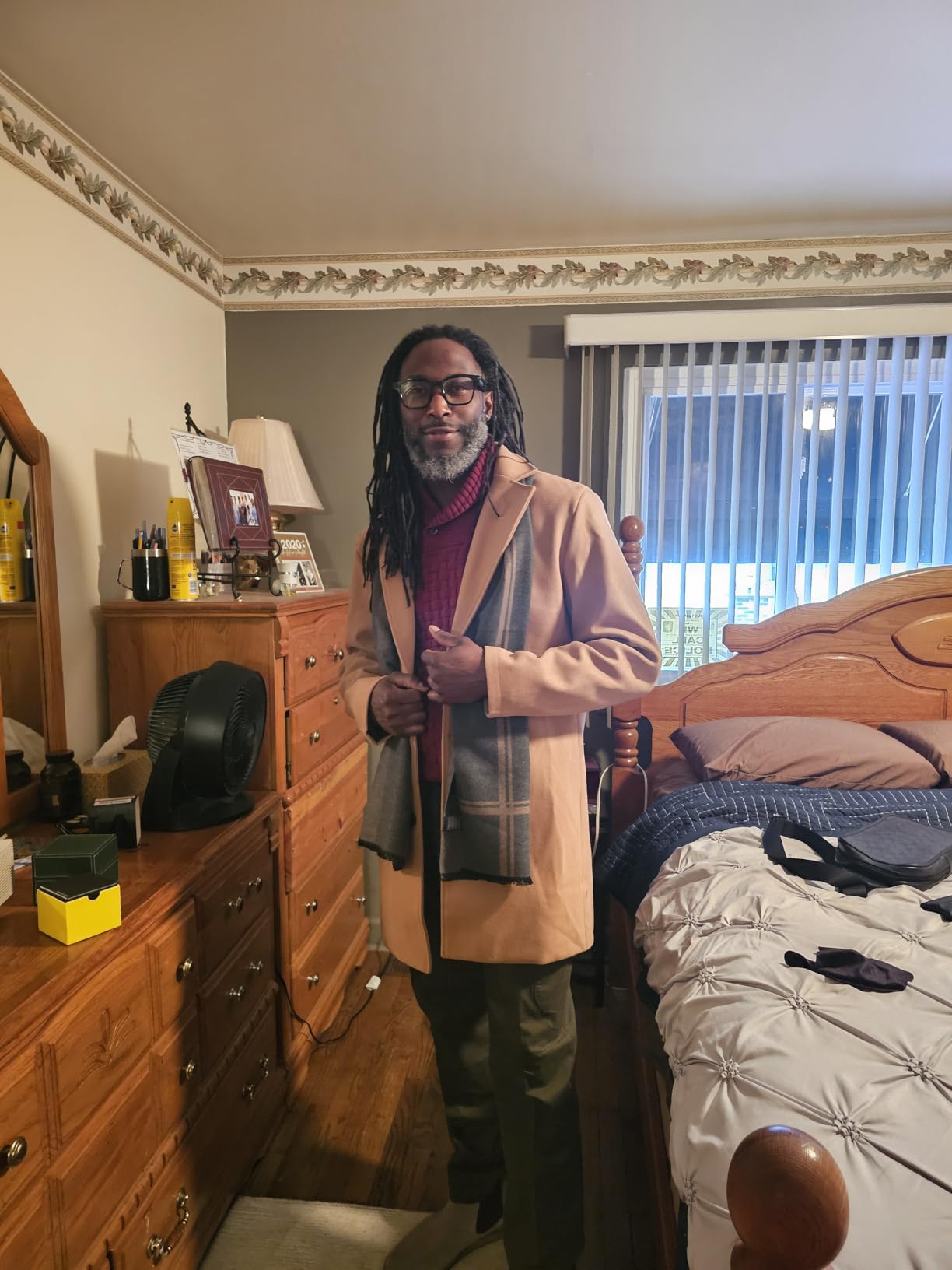Springrain Men's Wool Blend Pea Coat Single Breasted Overcoat customer photo 2