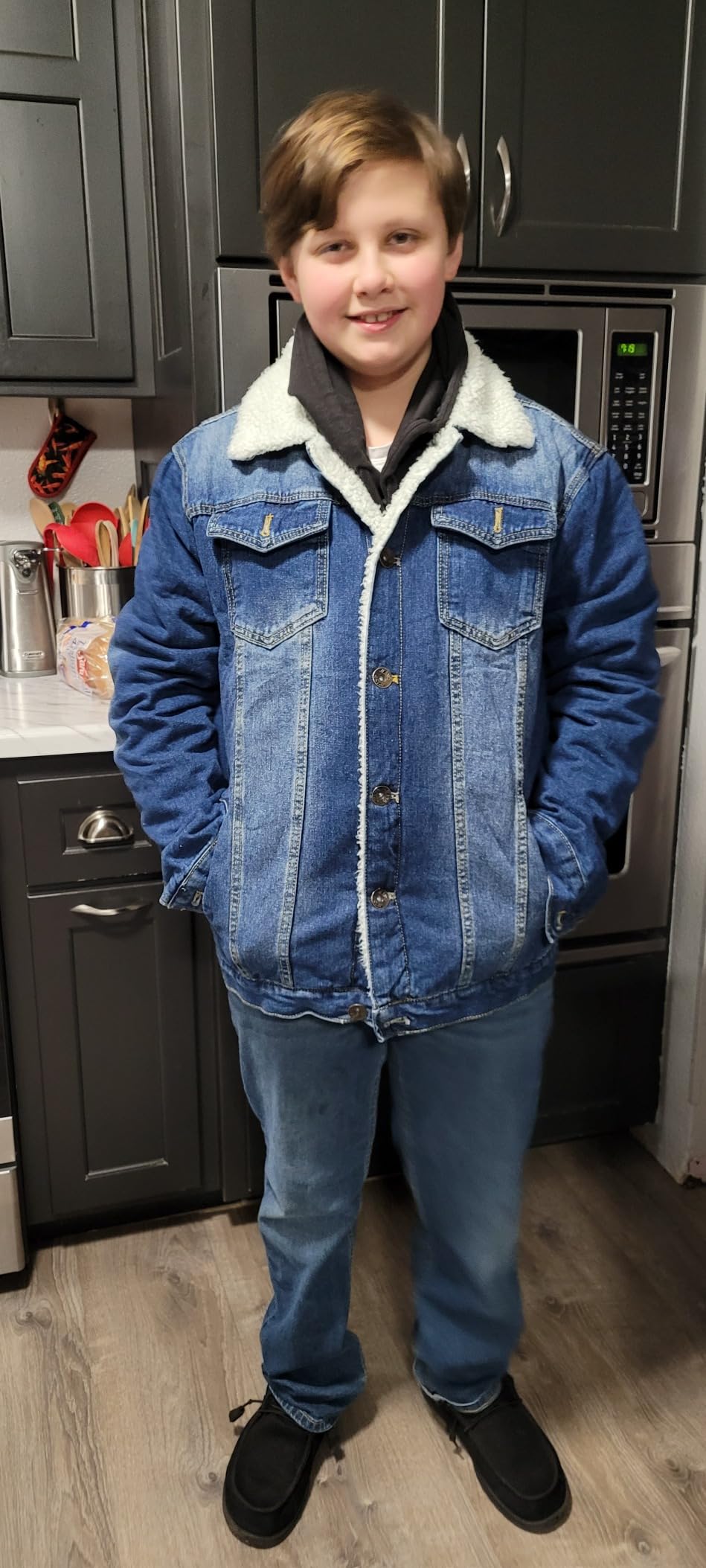 Omoone Men's Lapel Sherpa Fleece Lined Thicken Denim Jean Trucker Jacket Coats customer photo 2