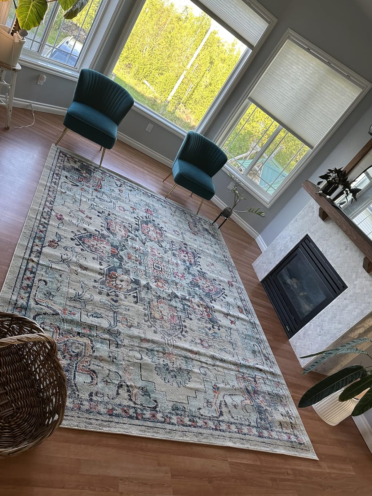 SAFAVIEH Area Rug 9x12 - Madison Collection - Large - Cream & Blue, Boho Chic Distressed Medallion Design, Non-Shedding & Easy to Clean, Ideal for Living Room, Bedroom, Dining Space (MAD473B) customer photo 1