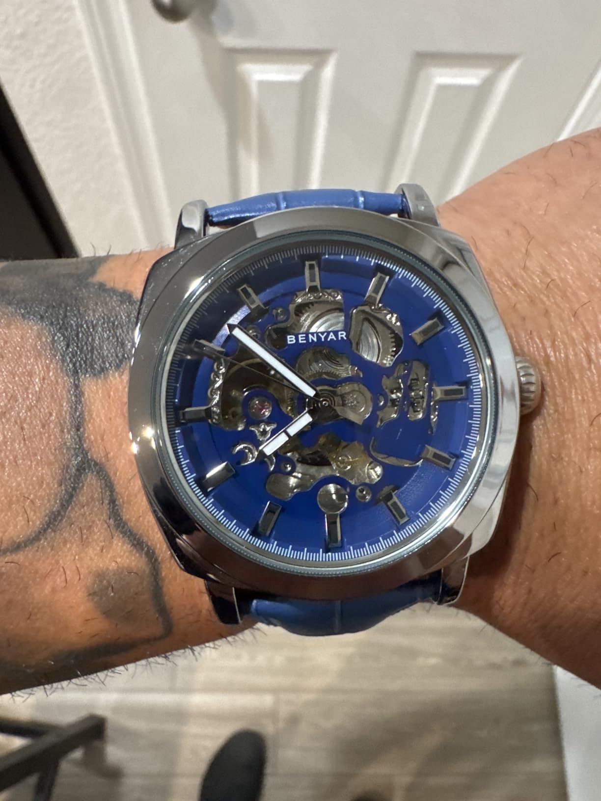 BENYAR Men's Mechanical Automatic Watch | Leather Strap | Gold Movement | 45mm Skeleton Dial | Water Resistant and Scratch Resistant Stylish Gift customer photo 2