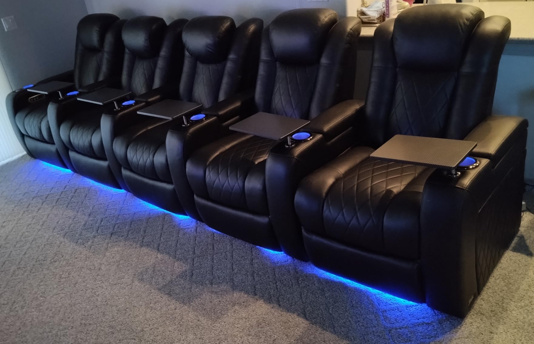 Valencia Tuscany Home Theater Seat - Nappa Leather Power Recliner with Cool Gel Memory Foam, USB-C/USB-A Charging, RGB LED Lights, Adjustable Lumbar & Headrest (Row of 4, Black) customer photo 2
