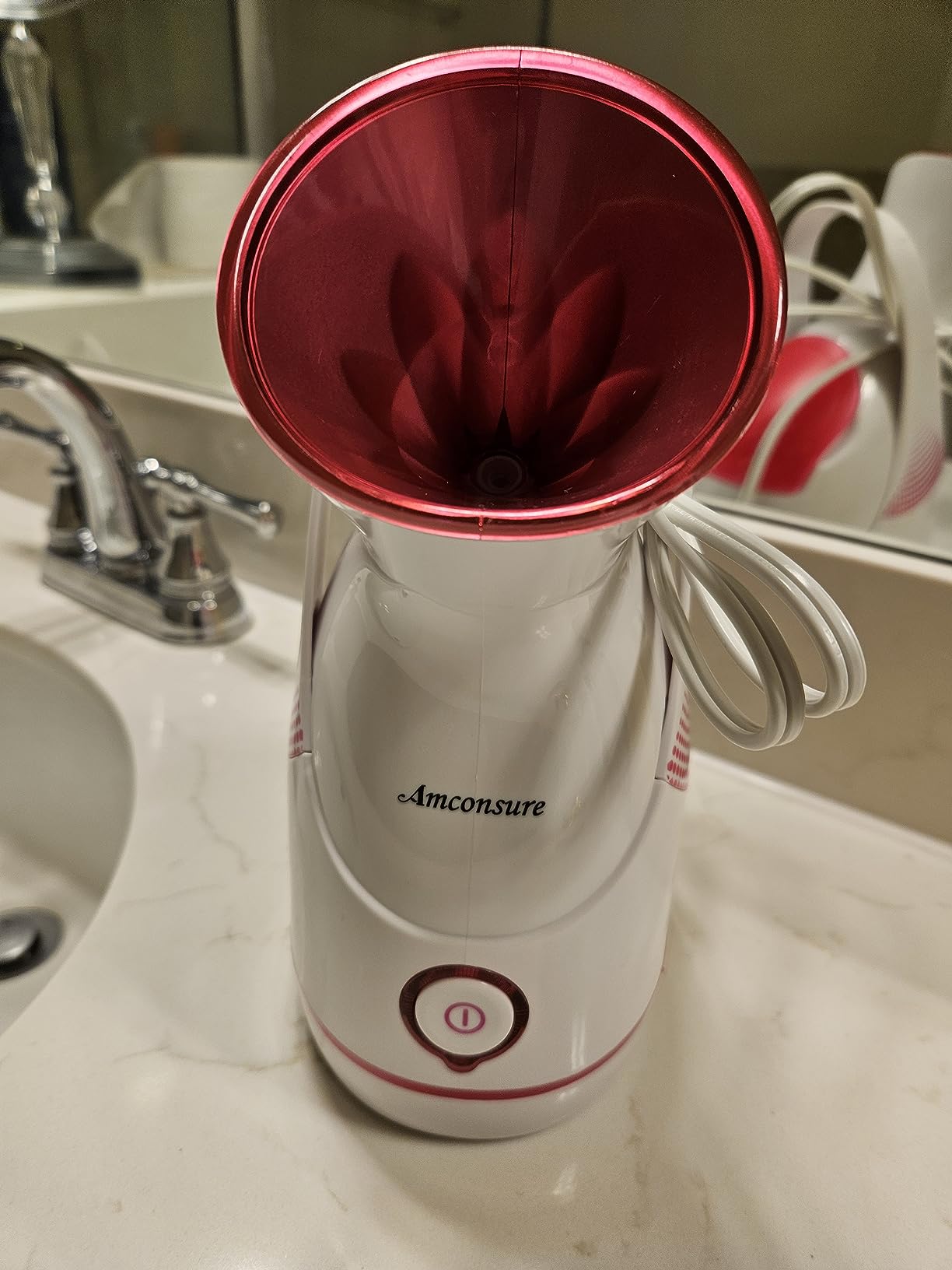Amconsure Facial Steamer - Nano Ionic Face Steamer Warm Mist Steamer for Home Sauna SPA, Humidifier for Face Steamer for Deep Cleaning Unclogs Pores Sinuses - Bonus 5 Piece Stainless Steel Skin Kit customer photo 1