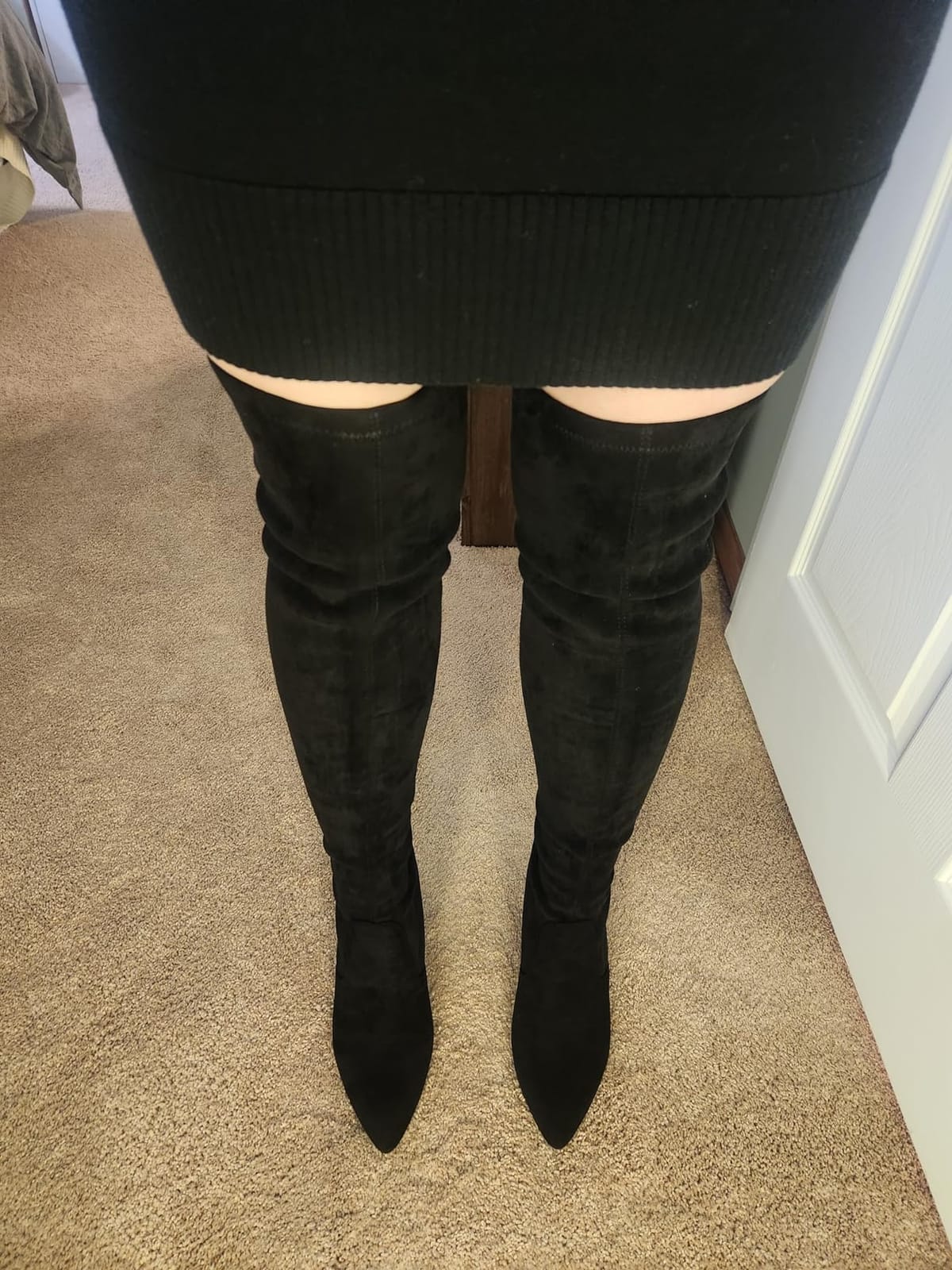 Mtzyoa Thigh High Block Heel Boot Women Pointed Toe Stretch Over The Knee Boots customer photo 1