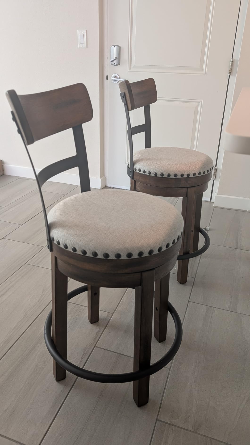 Signature Design by Ashley Valebeck Counter Height Bar Stool, Brown | Rustic-industrial wood and metal stool, Cushioned comfort, Tailored nailhead trim, Smooth 360-degree swivel customer photo 1