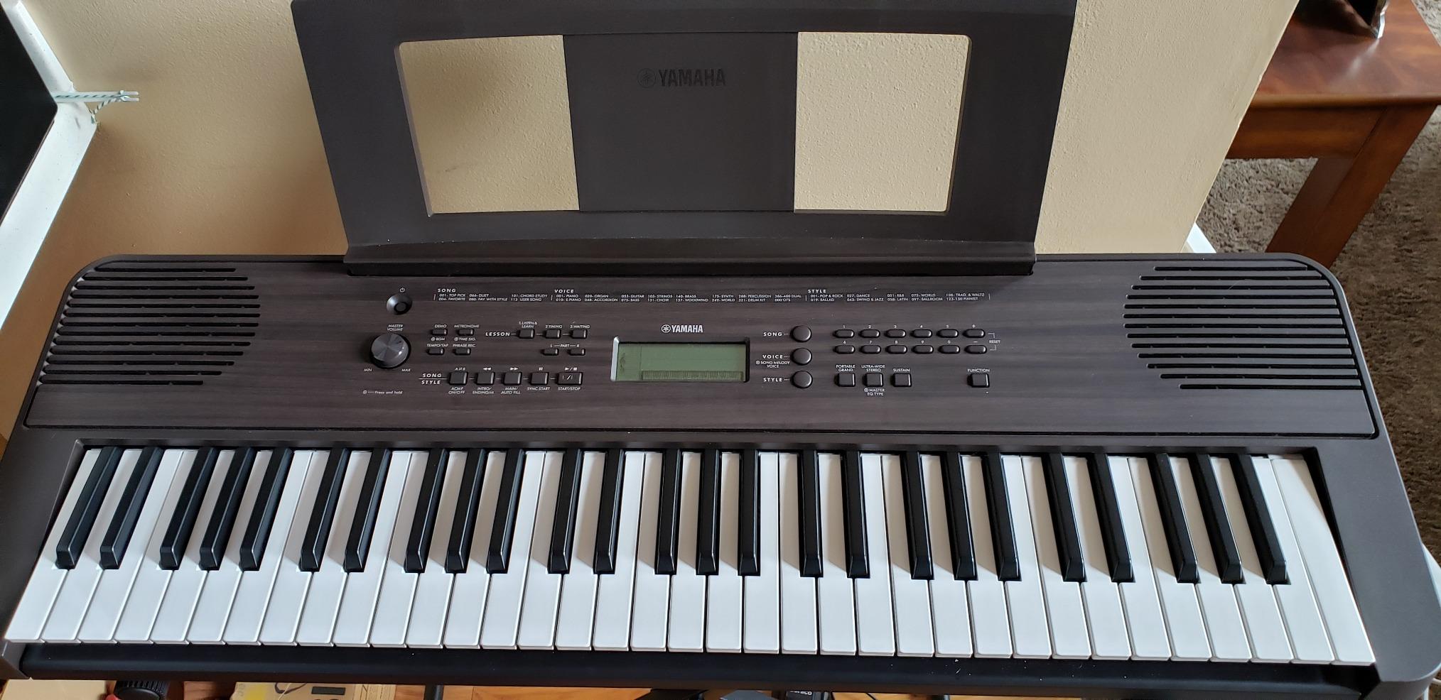 Yamaha PSRE360 61-Key Touch Sensitive Portable Keyboard with Power Supply, Dark Walnut customer photo 1