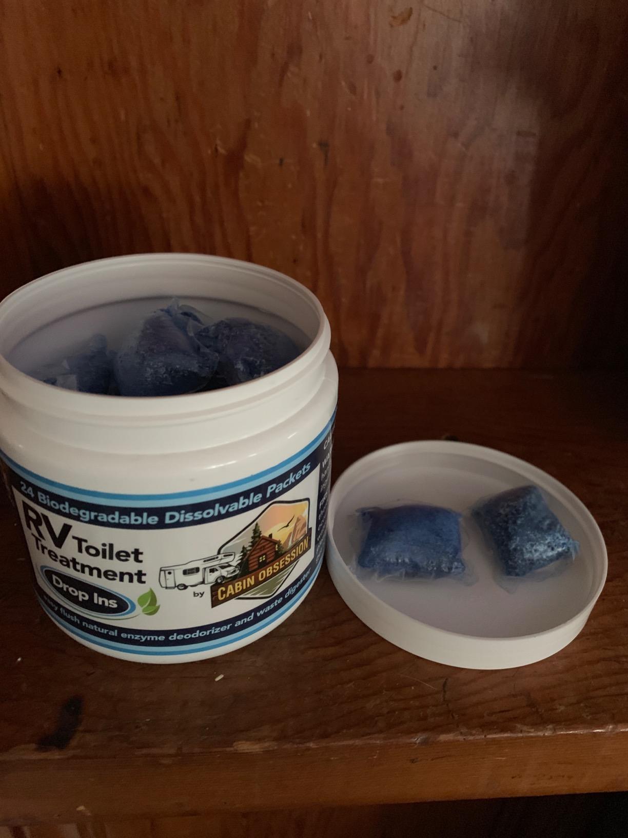 Cabin Obsession RV Toilet Treatment Drop Ins - 24 Easy Flush Self-Dissolving RV Black Tank Treatment Packets - Eliminate Odors and Break Down Waste Within Your RV Holding Tank customer photo 2