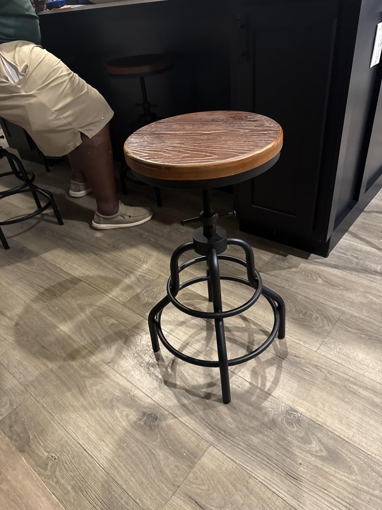 LOKKHAN Vintage Industrial Bar Stool-Rustic Swivel Barstools-Round Wood Metal Base-Kitchen Counter Height Adjustable Pipe Stool-Cast Steel Chairs 20-27 Inch (Set of 2) customer photo 2