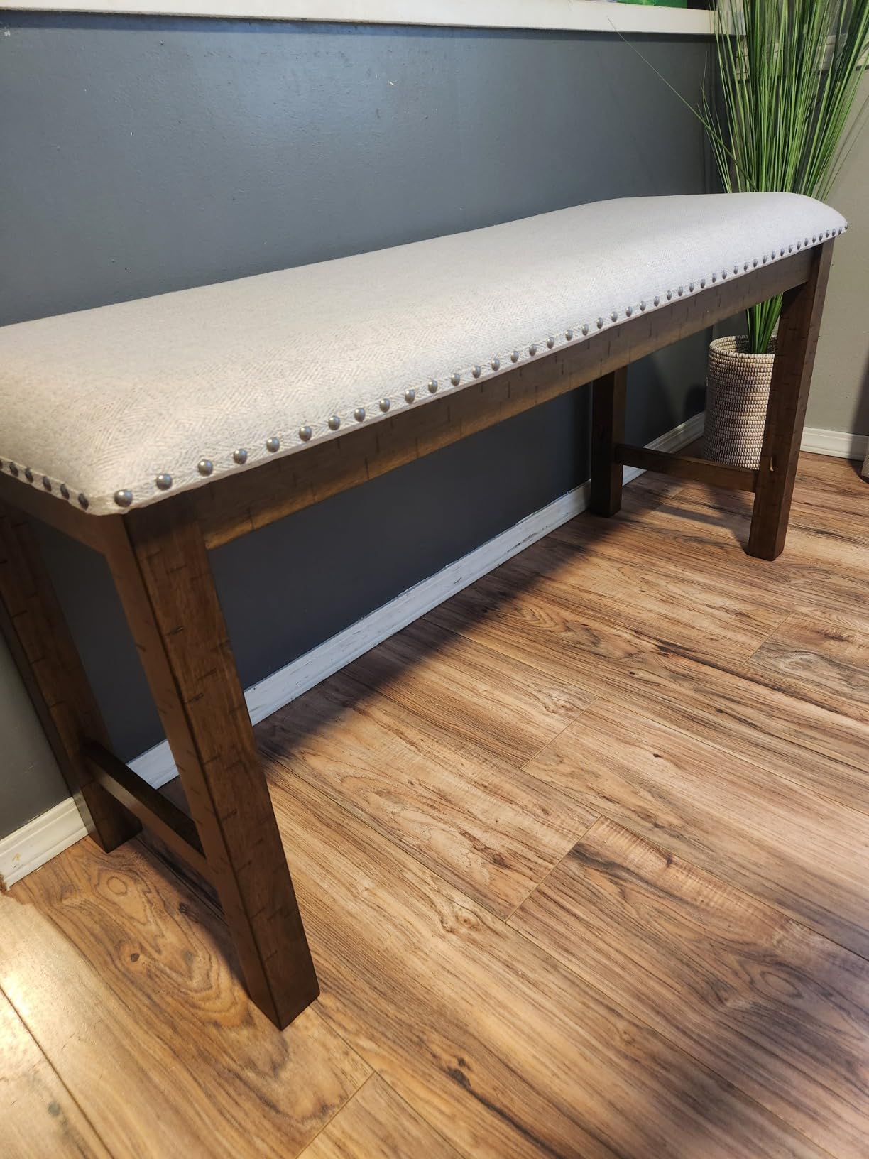 Signature Design by Ashley Moriville Wood Upholstered Dining Bench, Beige customer photo 2