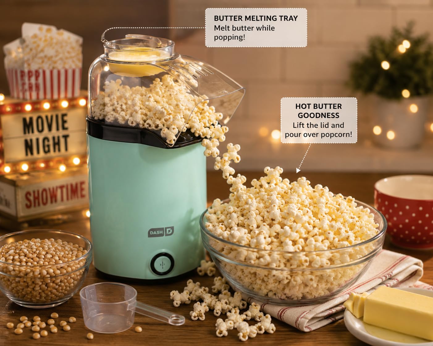 Dash Fresh Pop Popcorn Maker, 16-Cup Hot Air Popper, Aqua | Electric Popcorn Machine, Oil-Free Air Popped Popcorn, Built-In Measuring Cup & Butter Melting Tray, Movie Night Snacks customer photo 1