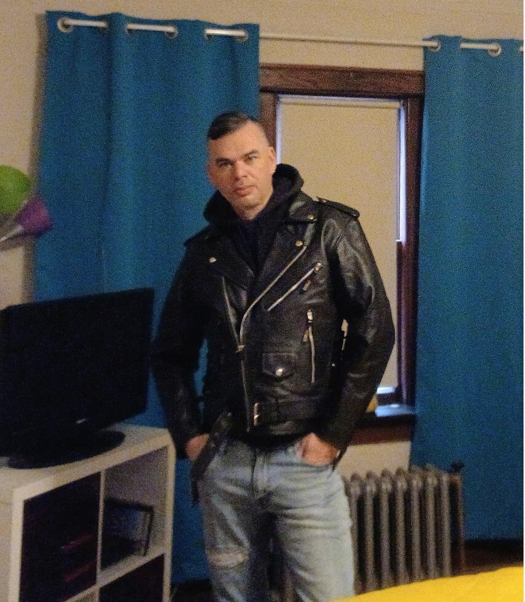 ICONIC Motorcycle Jacket for Men, Premium Buffalo Leather, Insulated Liner, Classic Side Laces, Cruiser Biker Black L customer photo 1