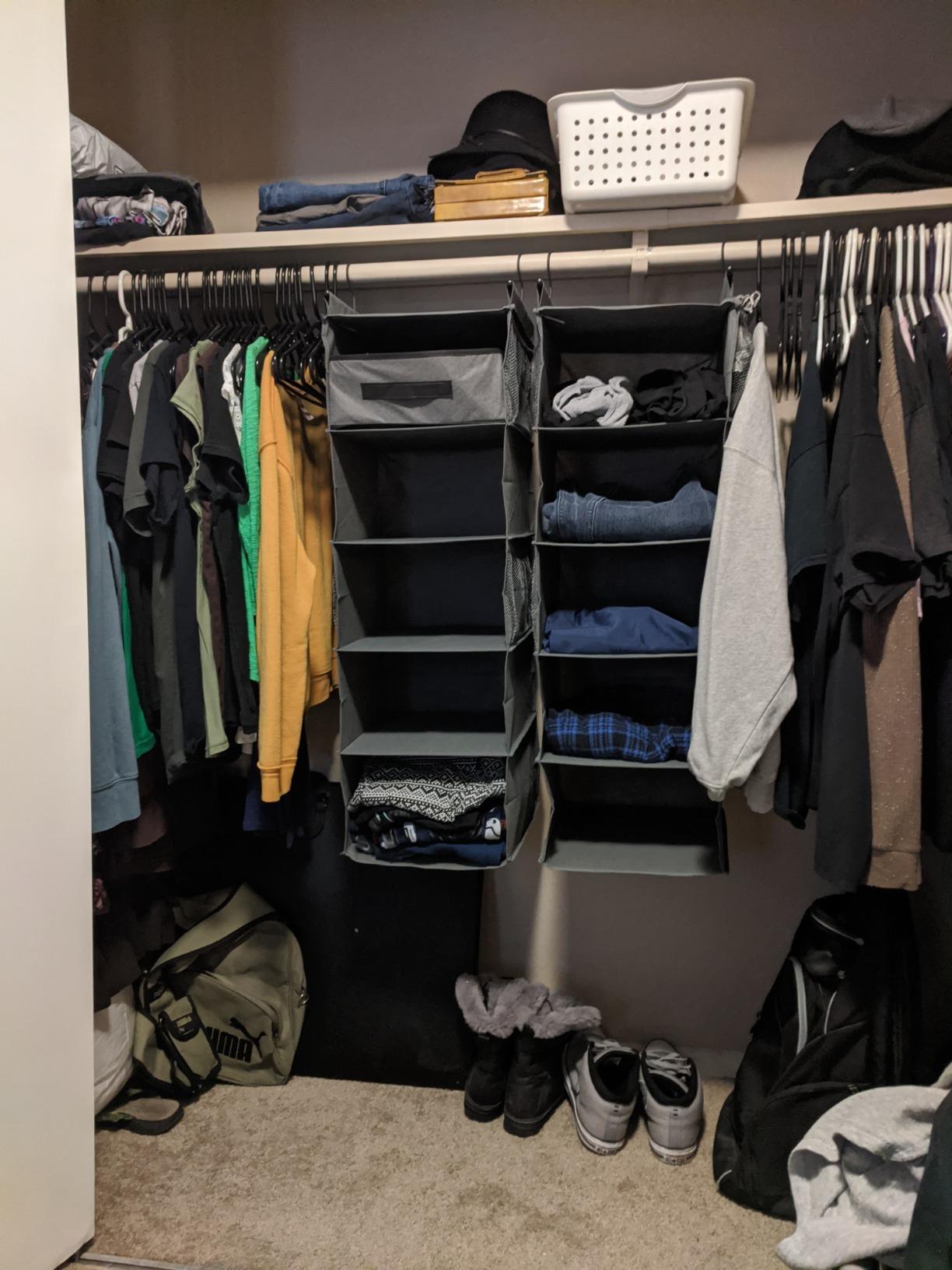 MAX Houser 4-Shelf Hanging Closet Organizer, Space Saver, Cloth Hanging Shelves with 2 Side Pockets, Foldable (Beige) customer photo 1