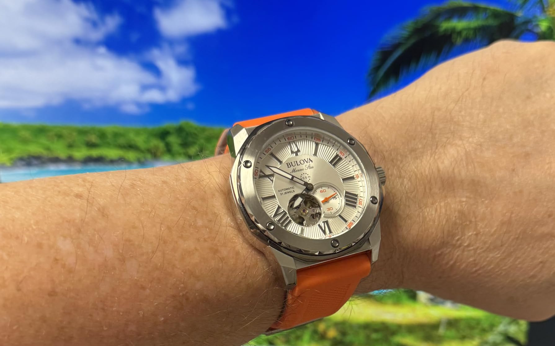 Bulova Men's Marine Star 'Series A' Automatic Watch with Orange Silicone Strap Style: 98A226 customer photo 2