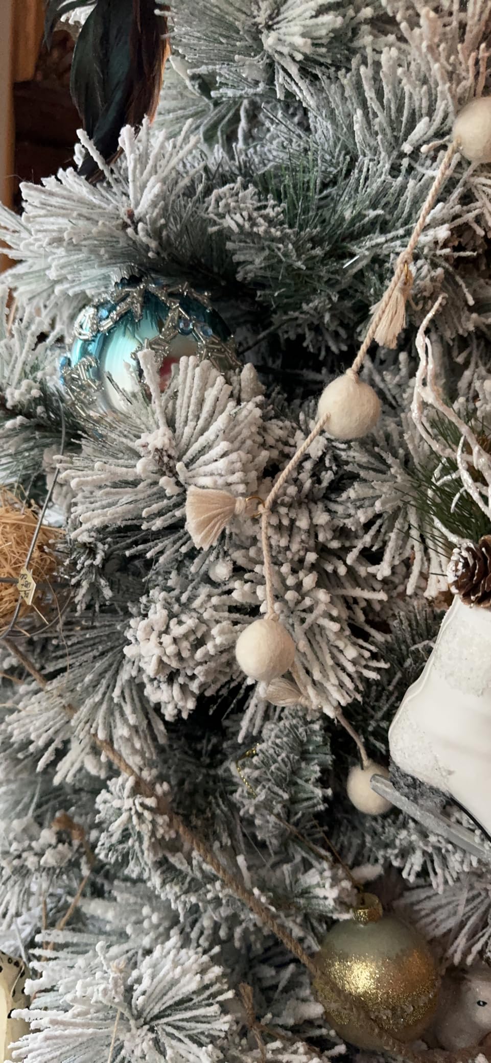 Puleo International 6.5ft Pre-Lit Flocked Portland Pine Pencil Christmas Tree with 300 Clear Lights, 410 Realistic Dense Snow Flocked Branch Tips, Easy Setup Artificial Trees with Sturdy Metal Stand customer photo 1