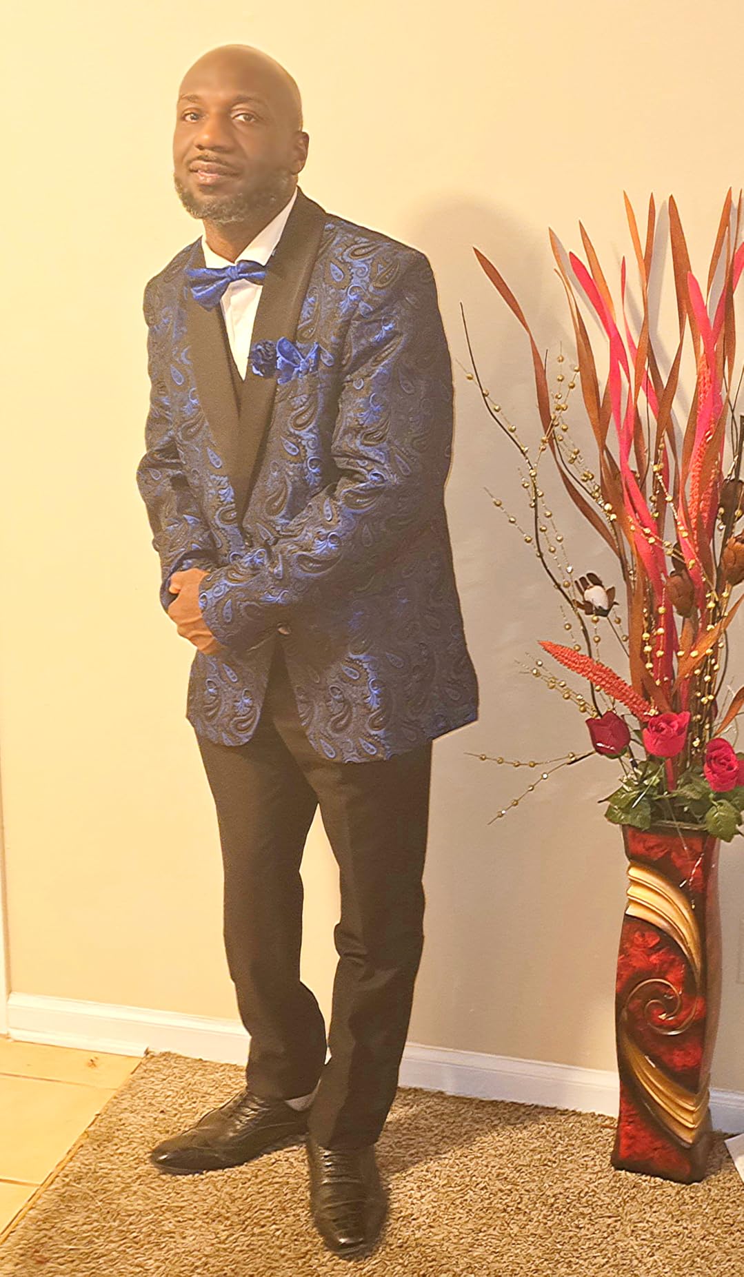 COOFANDY Mens Floral Tuxedo Jacket Paisley Shawl Lapel Suit Blazer Jacket for Dinner,Prom,Wedding customer photo 1