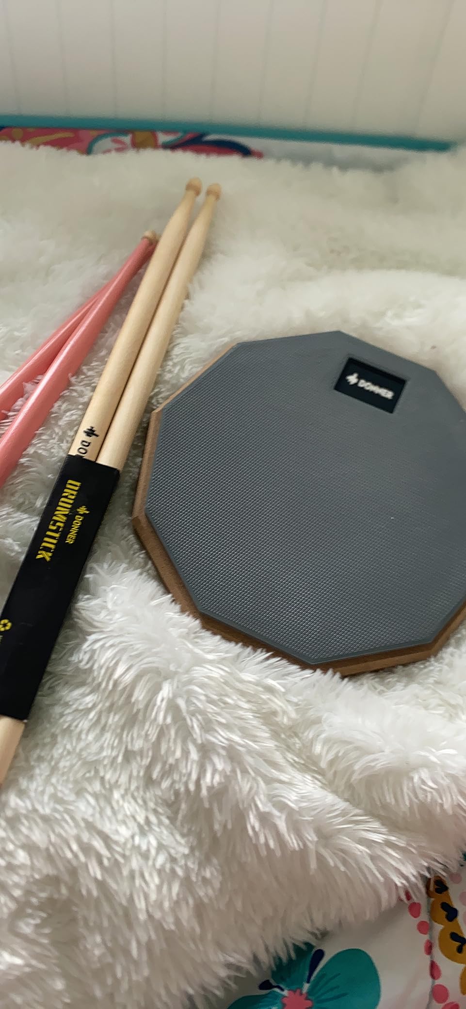 Donner 12 Inches Drum Practice Pad Silent Drum Pad Set Blue 2-Sided With Drum Sticks customer photo 2