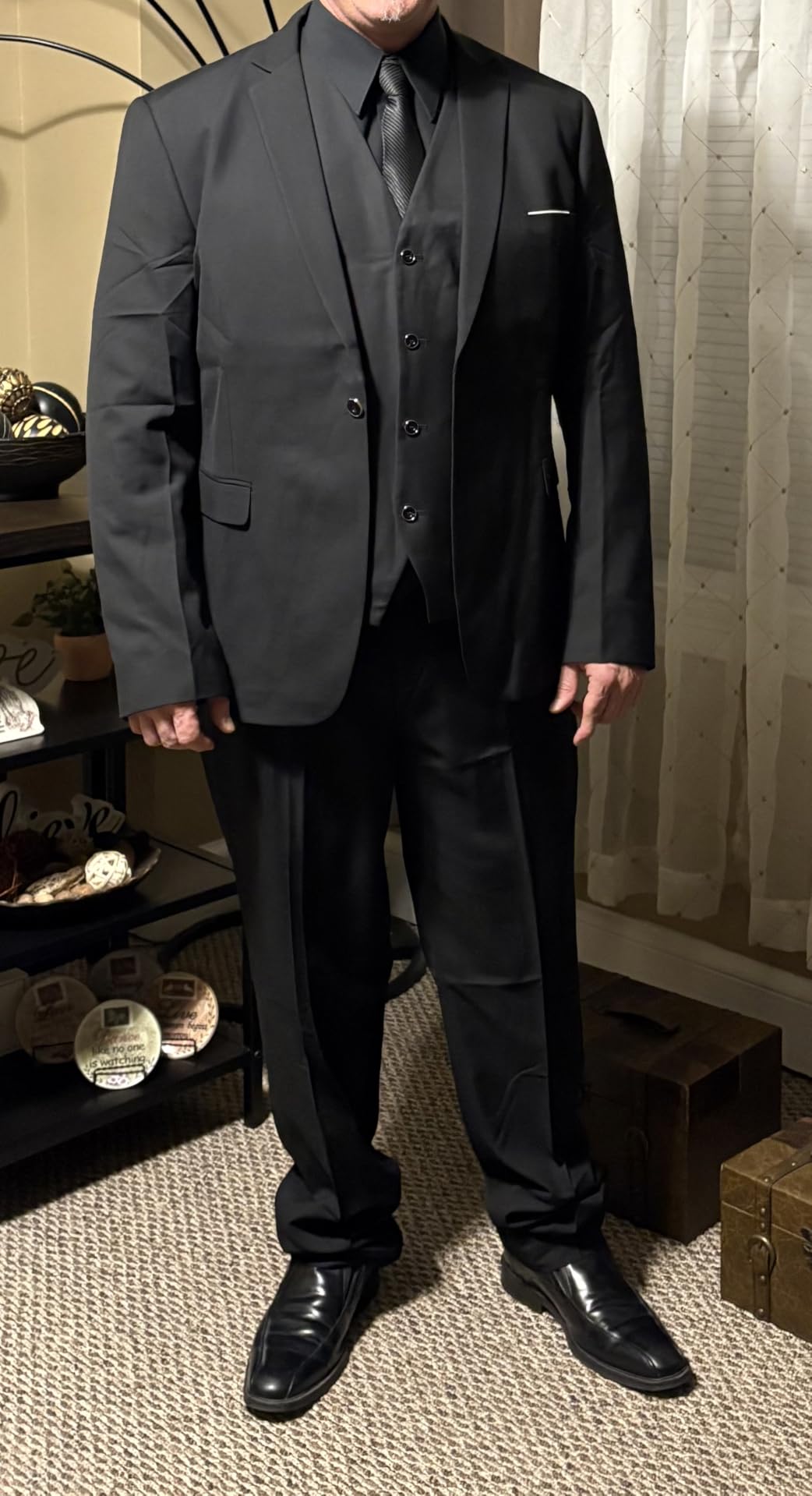 MY'S Men's 3 Piece Suit Set with Tie, One Button Slim Fit Solid Jacket Vest Pants, Prom Party Wedding Business Suits for Men customer photo 2