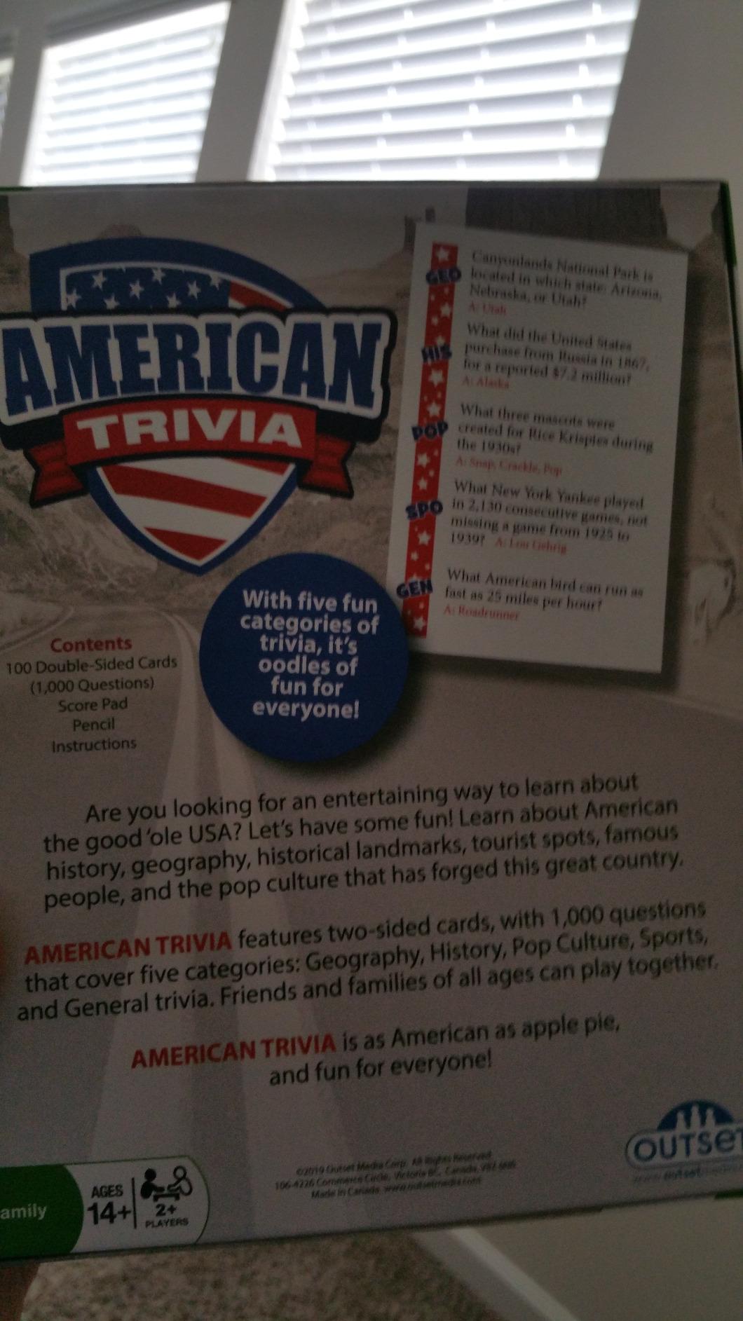 Outset Media American Trivia Game (Amazon Exclusive) – 5 Categories to Choose from and 1,000 Questions – for Ages 14 and up customer photo 1