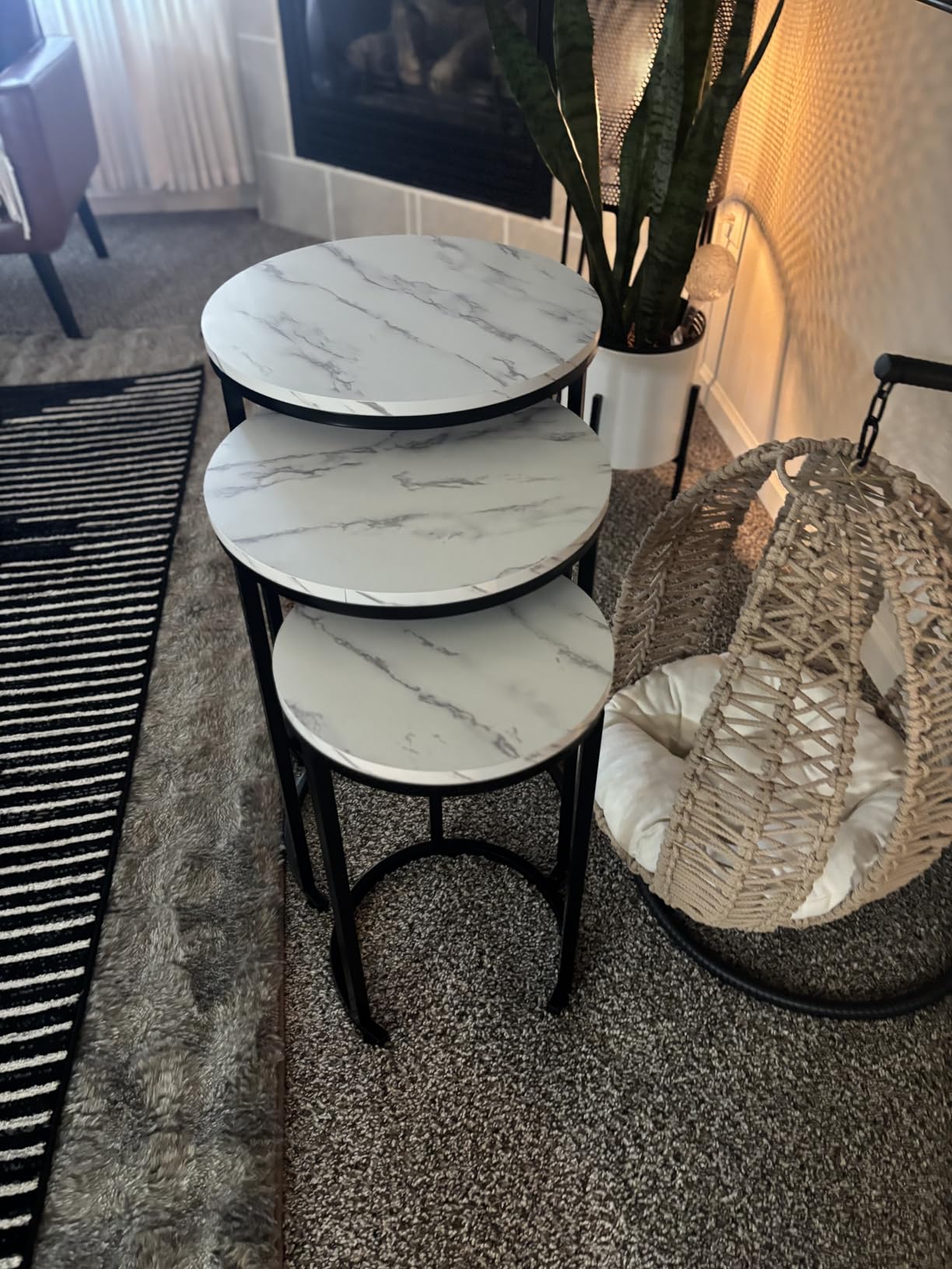 Lavish Home Round Nesting Tables Set of 3, Woodgrain-Look Top, Gray-Brown customer photo 1