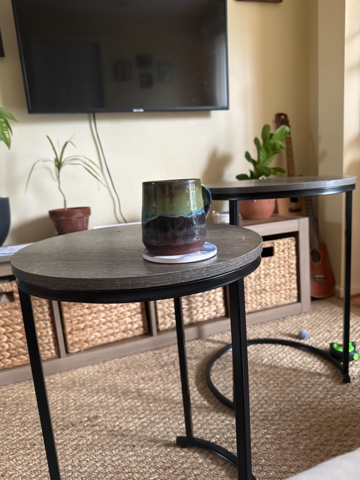 Lavish Home Round Nesting Tables Set of 3, Woodgrain-Look Top, Gray-Brown customer photo 2