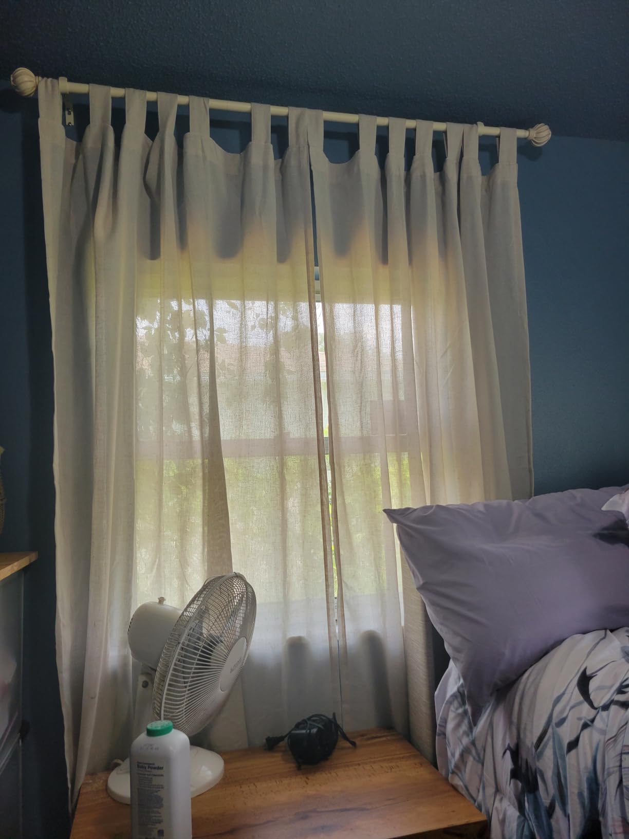 H.VERSAILTEX 2 Pack Ultra Luxurious Solid High Woven Linen Elegant Semi Sheer Curtains 7 Tab Top Breathable and Airy Drapes for Bedroom/Living Room - 52 by 96 Inch, Set 2 Panels, Heathered Natural customer photo 2