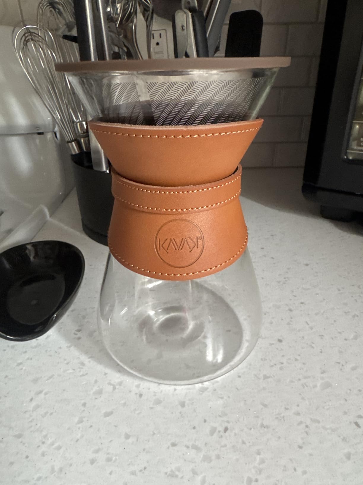 Pour Over Coffee Maker Set with Double-Layer Stainless Steel Filter, Coffee Dripper, Cork Lid and Leather Collar Holder - High Heat Resistance Borosilicate Glass Carafe, Great Gift Idea (37 oz) customer photo 2
