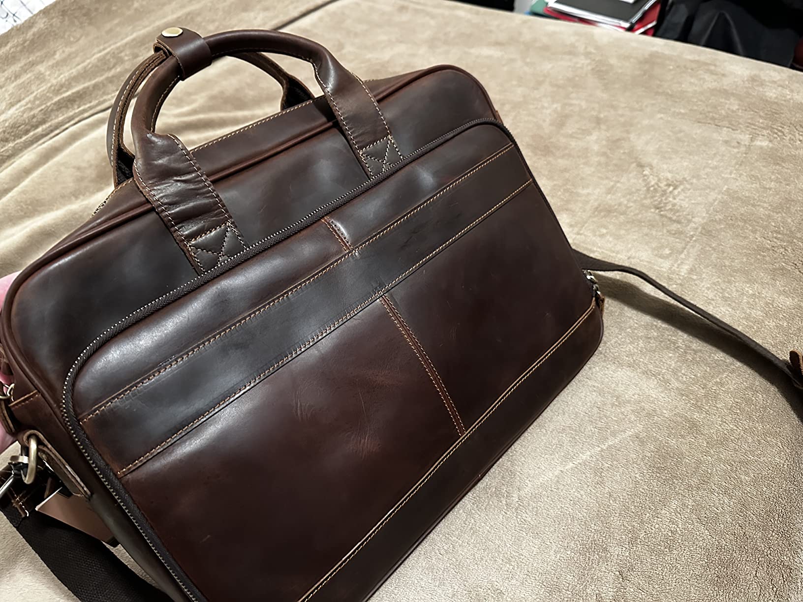 Jack&Chris Full Grain Leather Briefcase for Men, Business Messenger Bag Laptop Bag Attache Case, Fits 15.6 Inch Laptop customer photo 1