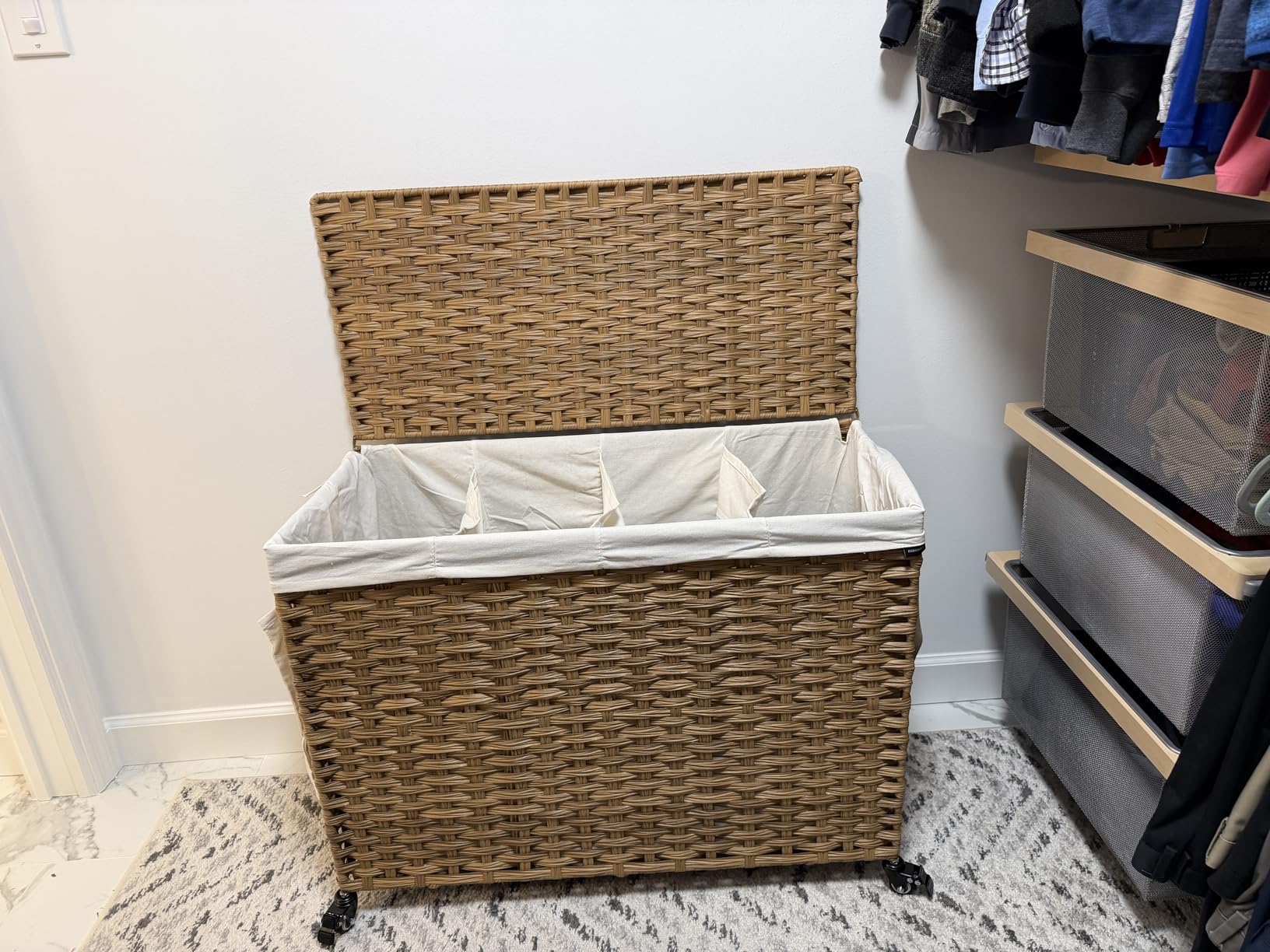 SONGMICS Laundry Hamper with Lid, 110L Double Wicker Basket, 6 Mesh Bags customer photo 1