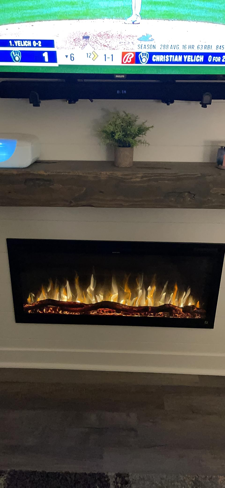 Touchstone Sideline Elite Smart 60” WiFi-Enabled Electric Fireplace - in-Wall Recessed - 60 Color Combinations - 1,500W Heater - Black - Log, Crystals & Driftwood - 80037 customer photo 1