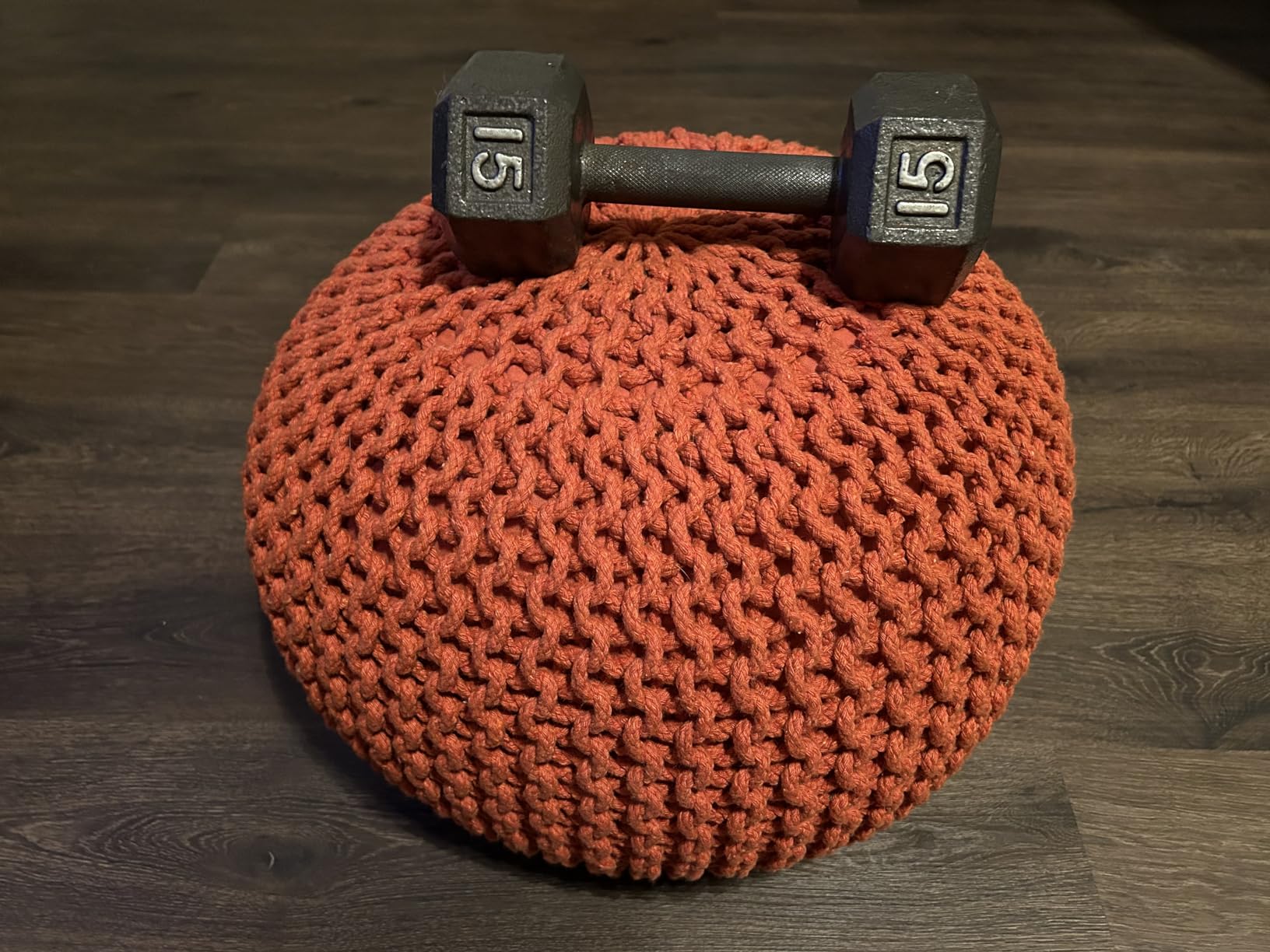 · REDEARTH · Round Pouf Ottoman - Hand Knitted Boho Poof Footrest - Ivory customer photo 2