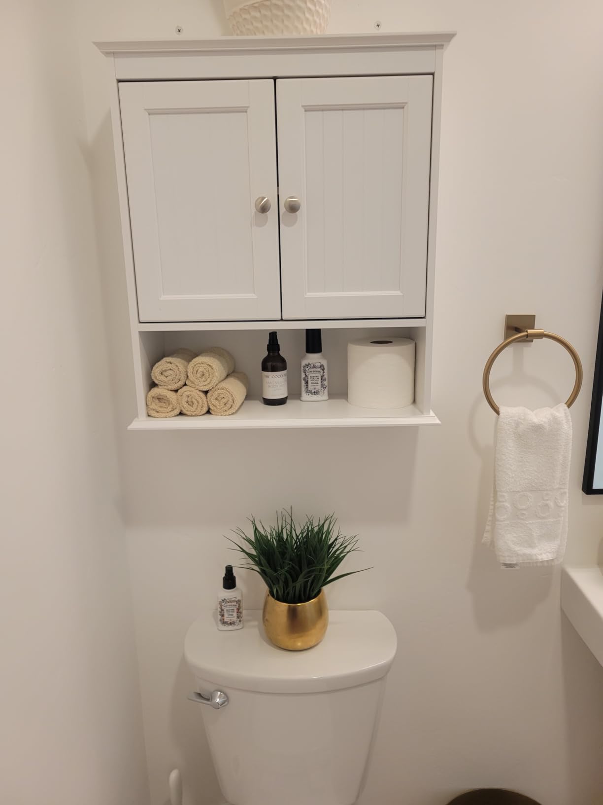 Spirich Bathroom Wall Cabinet with Beadboard Doors, White Medicine Cabinet | Adjustable Shelf, Open & Concealed Storage, Space-Saving Over-Toilet Design for Toiletries, Towels, Medicines & Decor customer photo 1