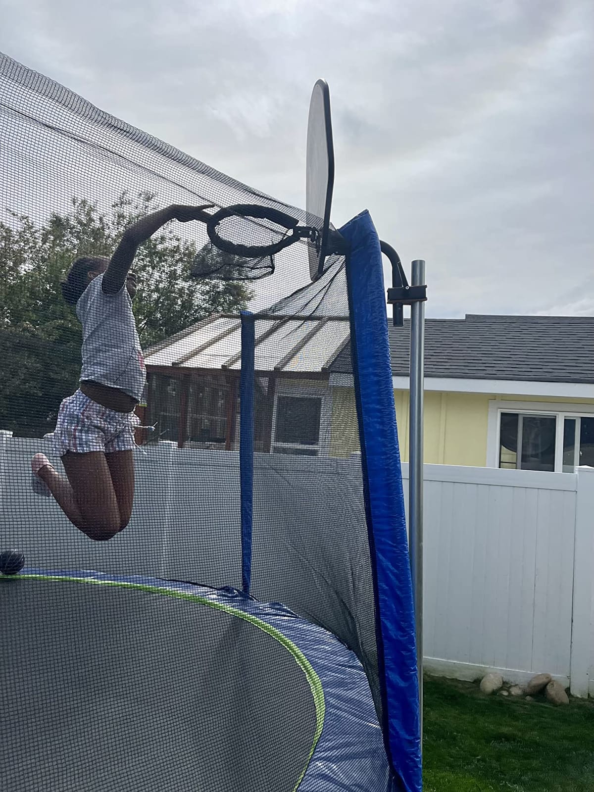 Jump Tastic Trampoline Trampoline Basketball Hoop, Fits Straight and Curved Pole Basketball Hoop for Trampoline, Universal Attachment with Mini Ball and Pump customer photo 1