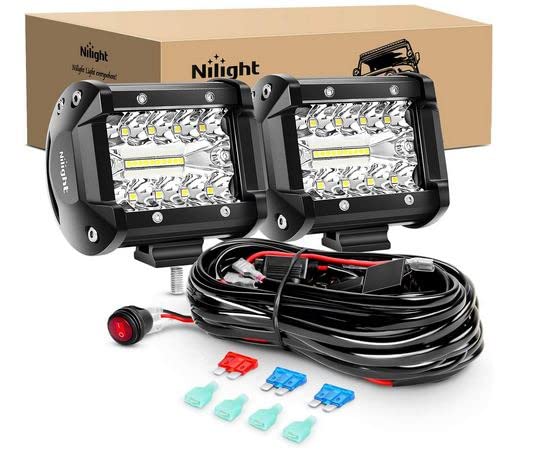 Nilight LED Light Bar 2PCS 60W 4 Inch Flood Spot Combo LED Work Light Pods Triple Row Work Driving Lamp with 12 ft Wiring Harness kit - 2 Leads customer photo 2
