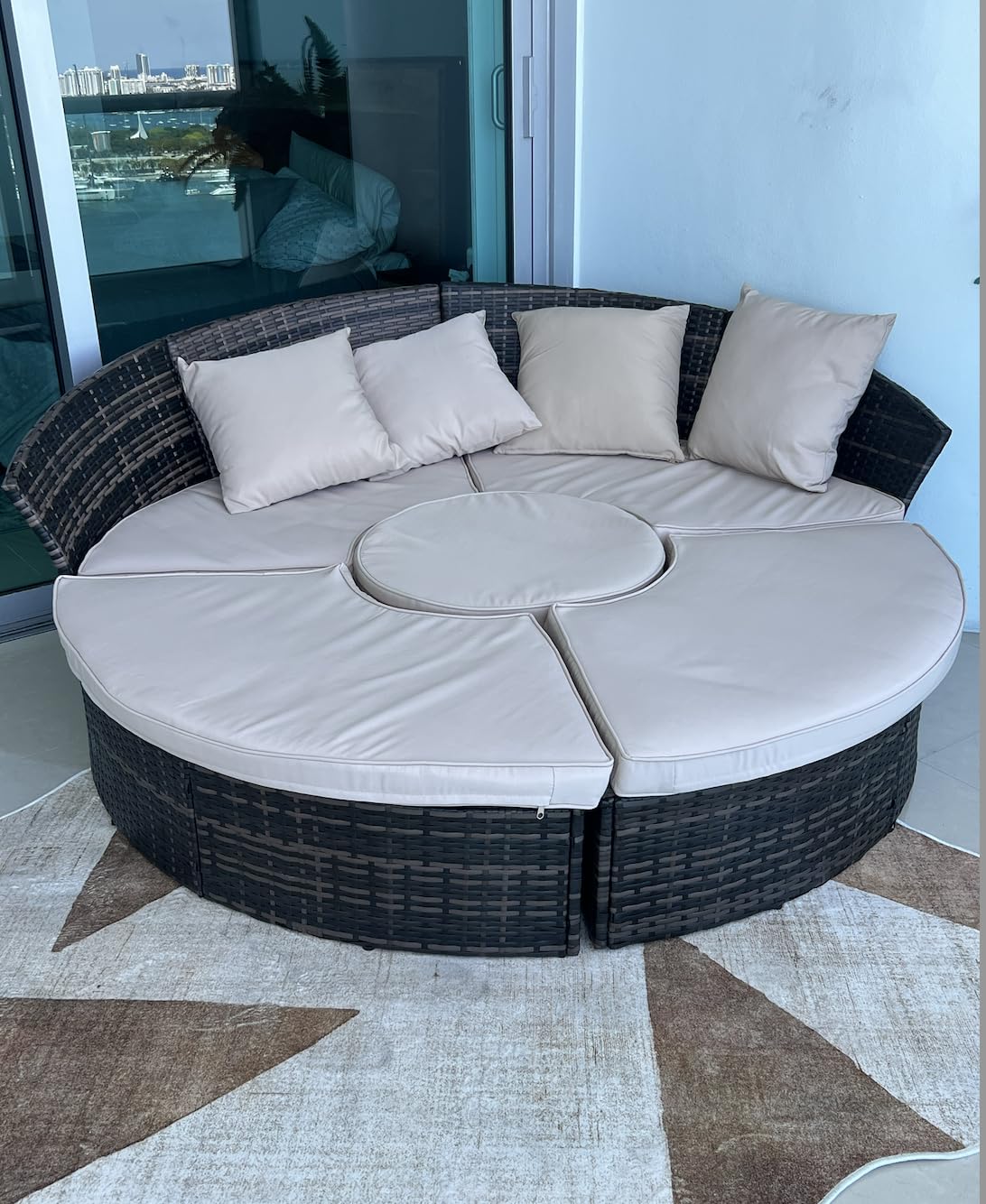 Outdoor Patio Furniture Canopy Daybed Round Sofas, 4 Pieces Seating Separates Cushioned Seats, Black Wicker, Lawn Poolside Garden, Grey customer photo 1