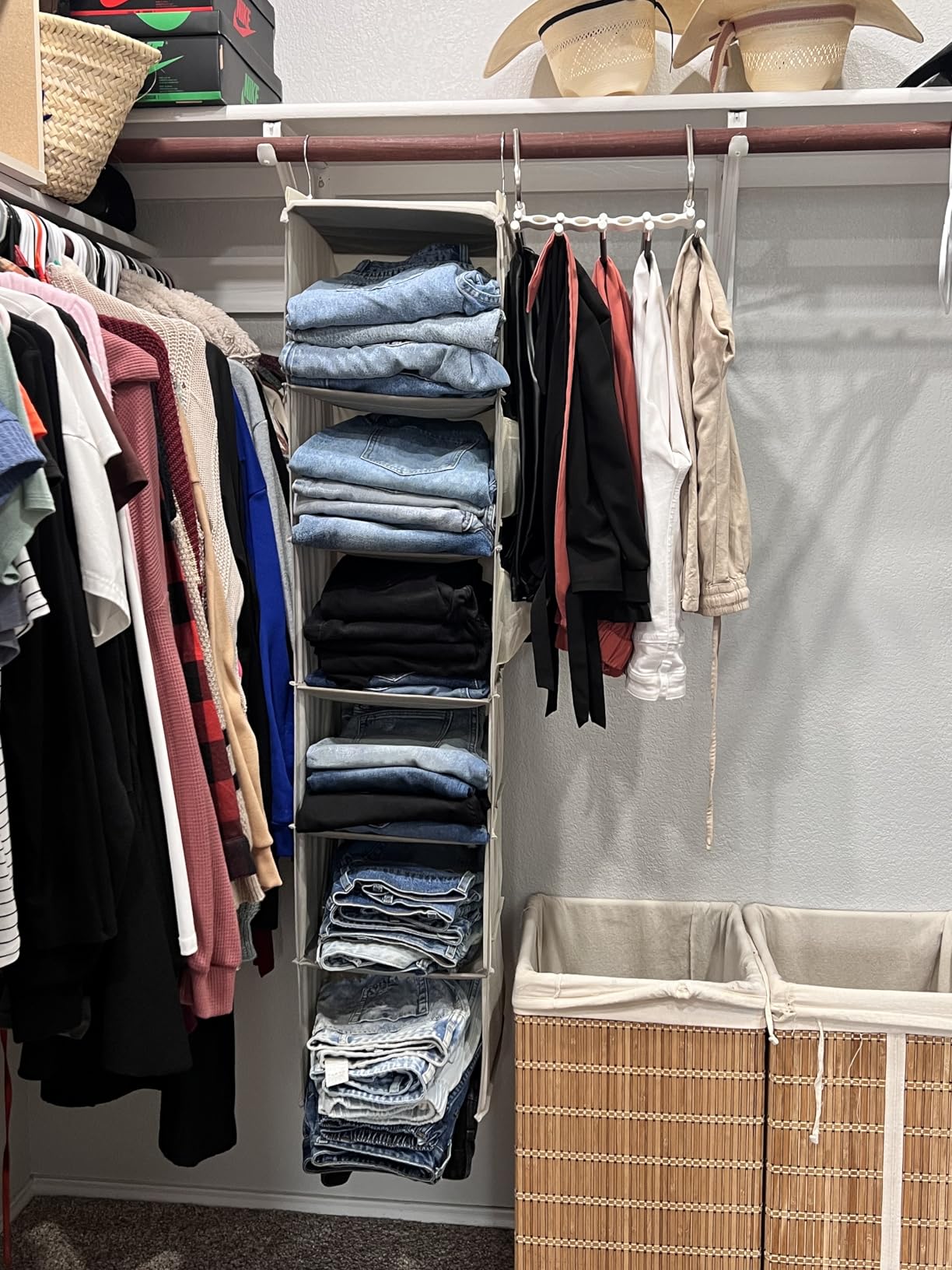 YOUDENOVA Hanging Closet Organizer and Storage, 6-Shelf, Grey | Dorm Room Essentials for Guys, Clothes Organizer with 2 Side Pockets, Hanging Shelves for Closet Storage, Breathable Fabric customer photo 2