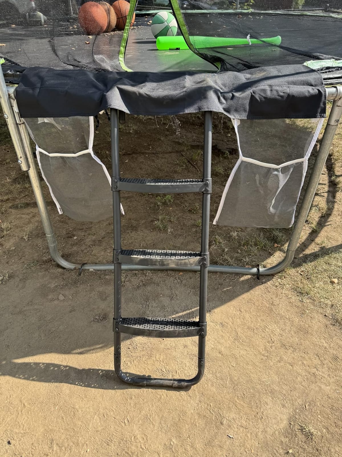 Eurmax USA Universal Trampoline Ladder,240 lbs Capacity,3 Wide Skid-Proof Steps&Shoe Storage Pocket,UV-Resistant Steel Stairs for Kids,Heavy Duty Universal Hook Fit,Trampoline Accessories for Children customer photo 1