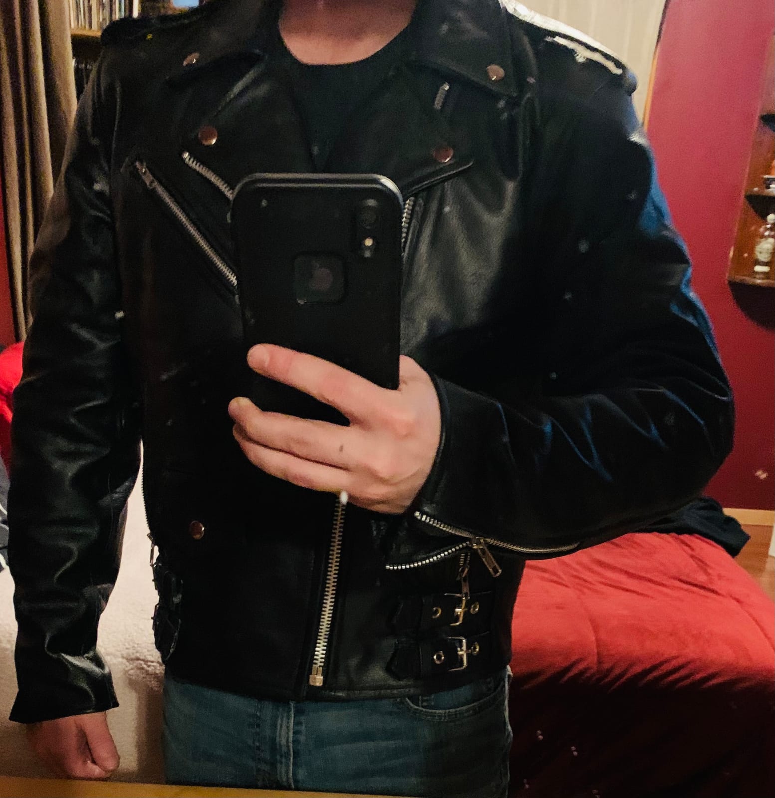 HWK Brando Leather Motorcycle Jacket for Men, Genuine Black Leather Jacket with Removable CE Armor for Motorbike Riding customer photo 2