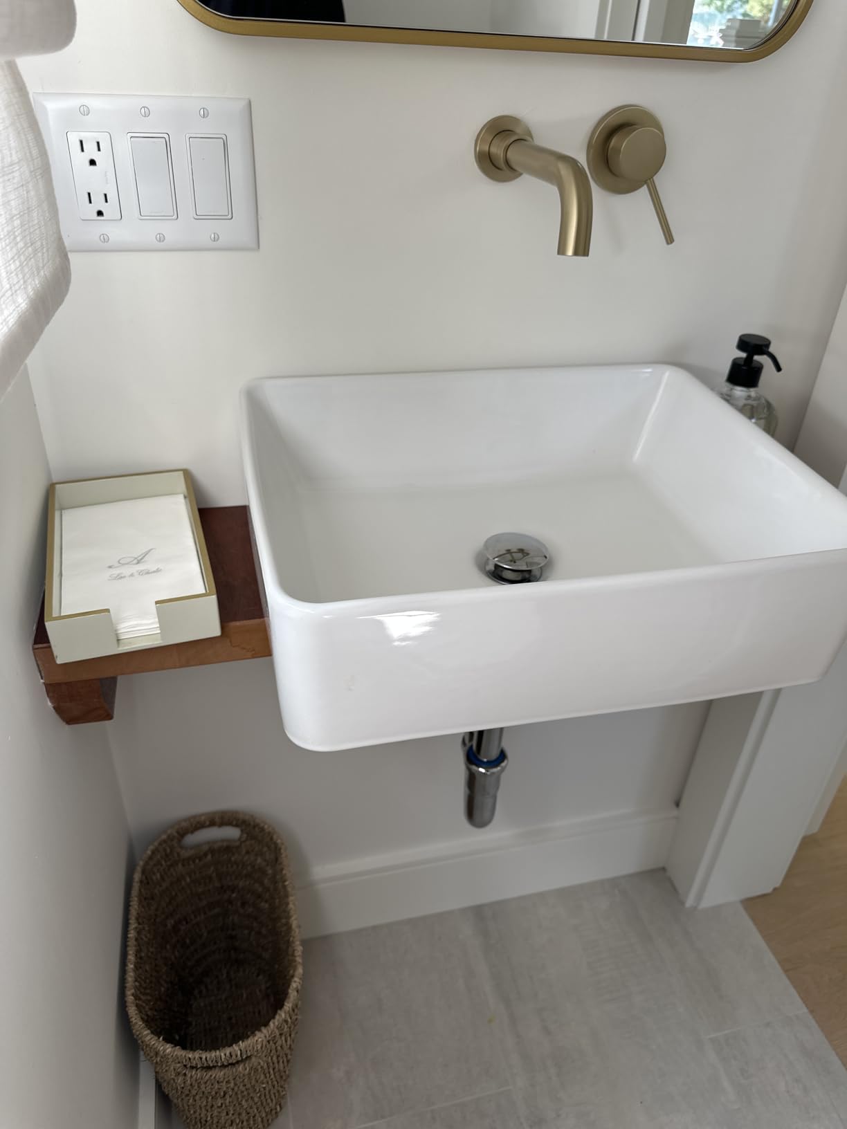 KES 20 Inch Low Profile Vessel Sink, Large Rectangular White Ceramic Bathroom Sink Above Counter, Shallow Countertop Vanity Sink for Modern Farmhouse Antique Dresser Vanity, No Overflow, BVS123S50 customer photo 1