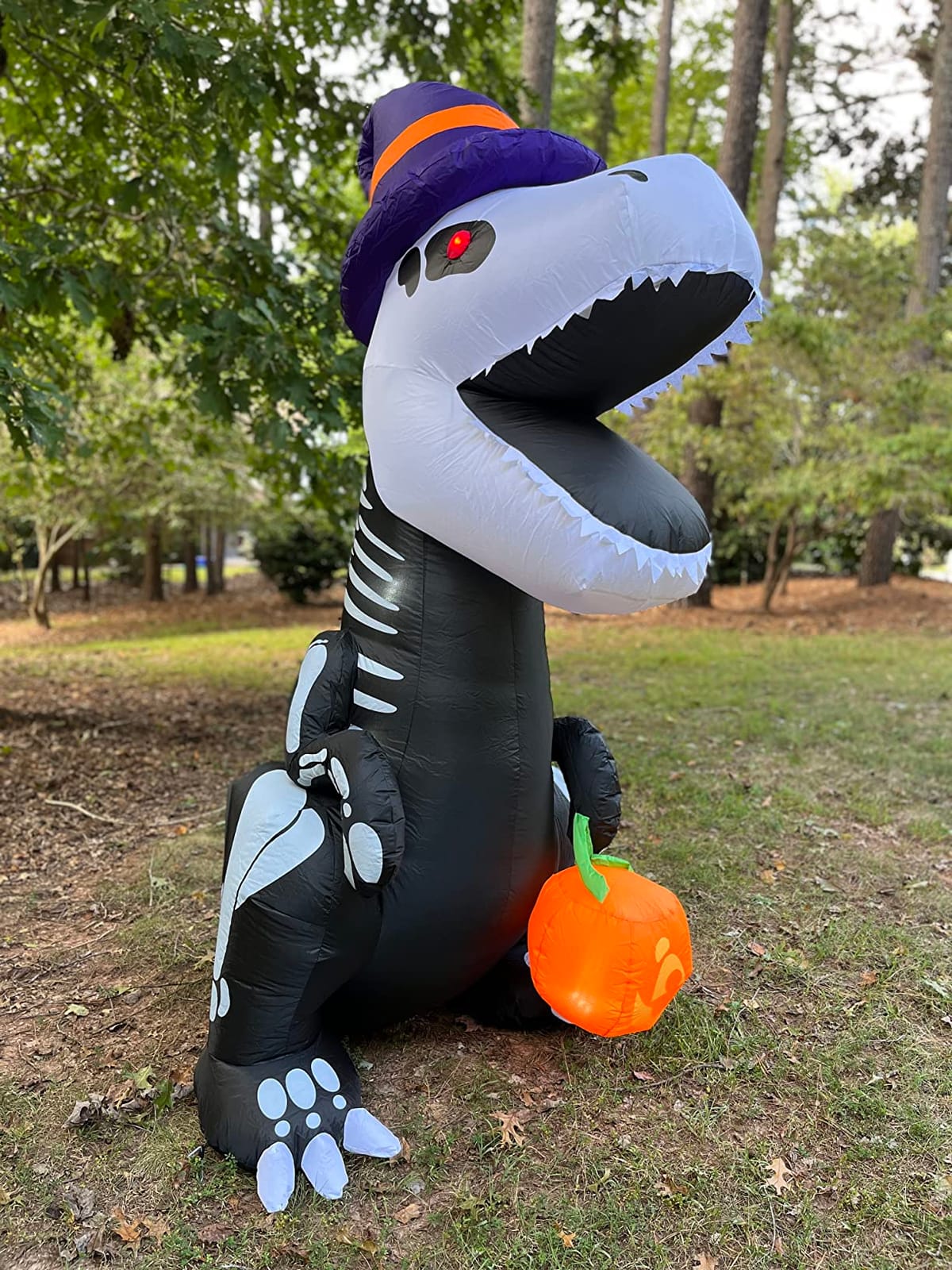 Joiedomi 8 FT Halloween Inflatable Skeleton Dinosaur with Pumpkin & Built-in LEDs, Halloween Blow Up Yard Decorations, Lighted Outdoor Dinosaur Skeleton for Garden, Lawn, Patio & Holiday Outside Decor customer photo 2