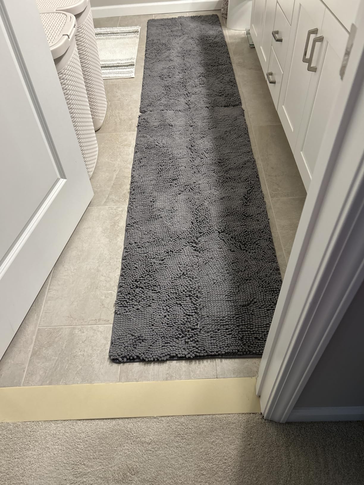 LOCHAS Luxury Bathroom Rug Shaggy Bath Mat 24 x 60 Inch, Gray customer photo 1