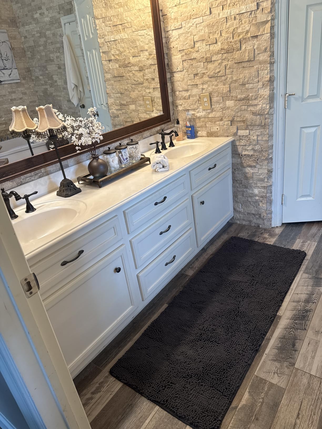 LOCHAS Luxury Bathroom Rug Shaggy Bath Mat 24 x 60 Inch, Gray customer photo 2