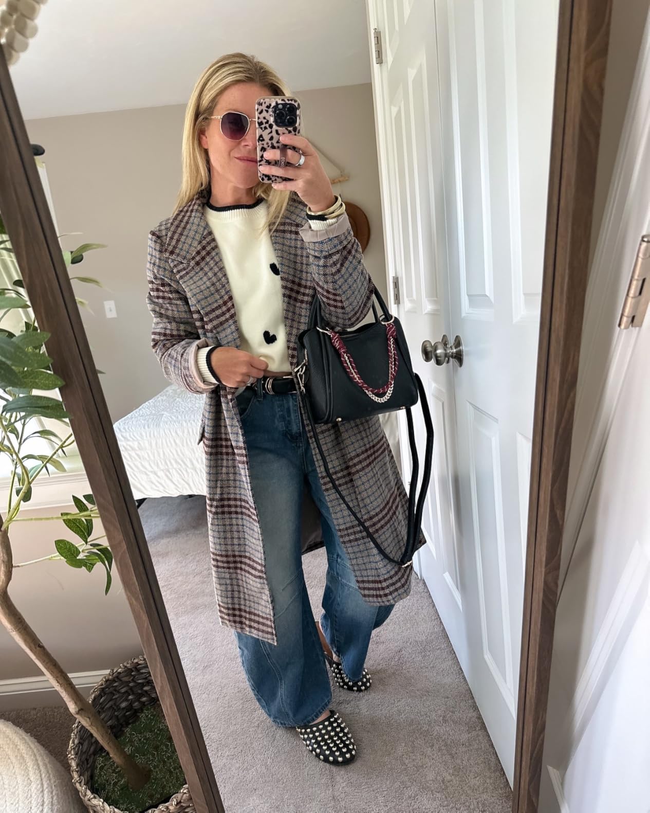 CHARTOU Women's Winter Oversize Lapel Collar Woolen Plaid Double Breasted Long Peacoat Jacket customer photo 2