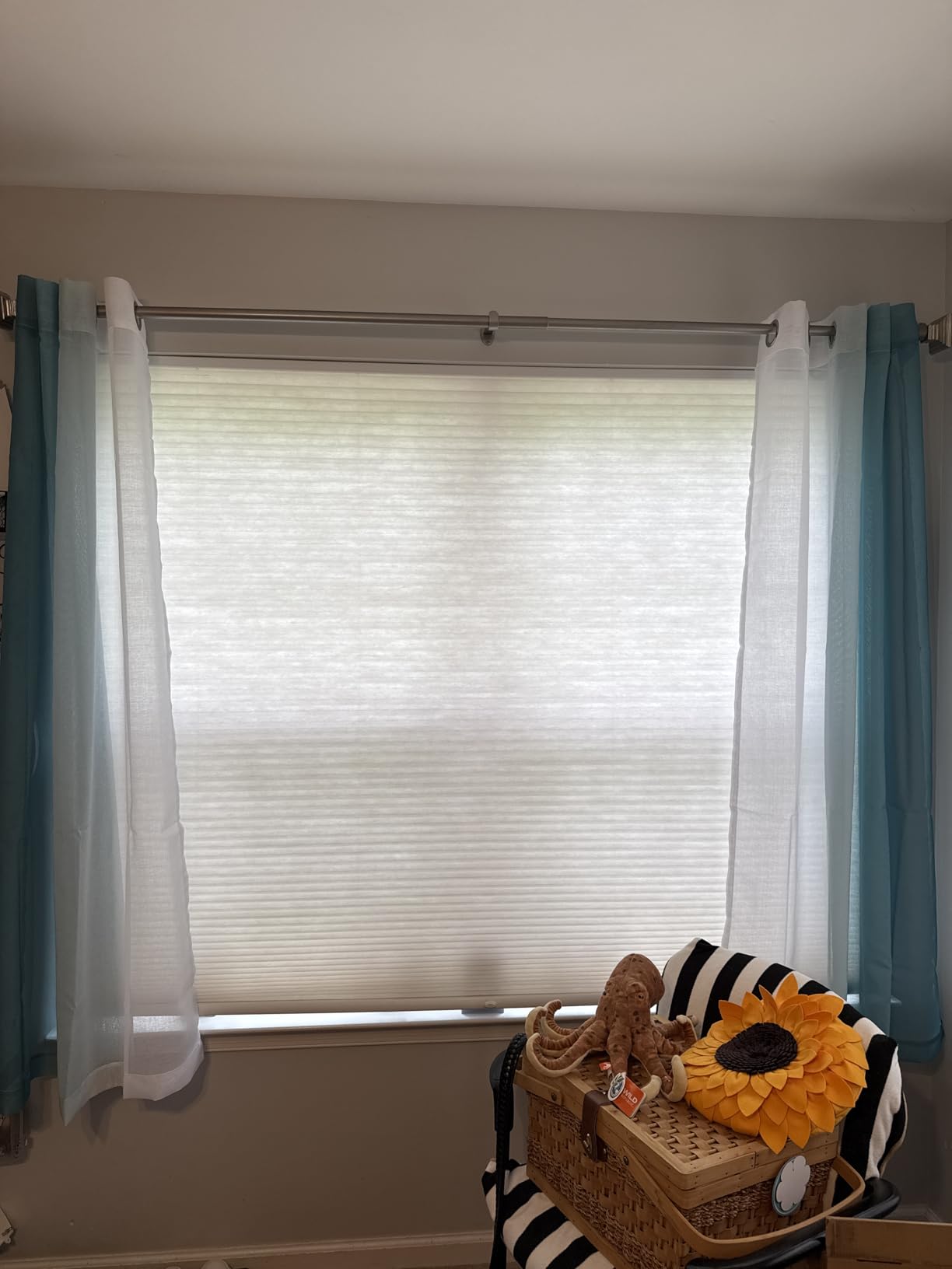 DWCN Grey Faux Linen Ombre Sheer Curtains - Semi Voile Gradient Grommet Top Curtains for Bedroom and Living Room, Set of 2 Window Curtain Panels, 52 x 84 Inches Long customer photo 1