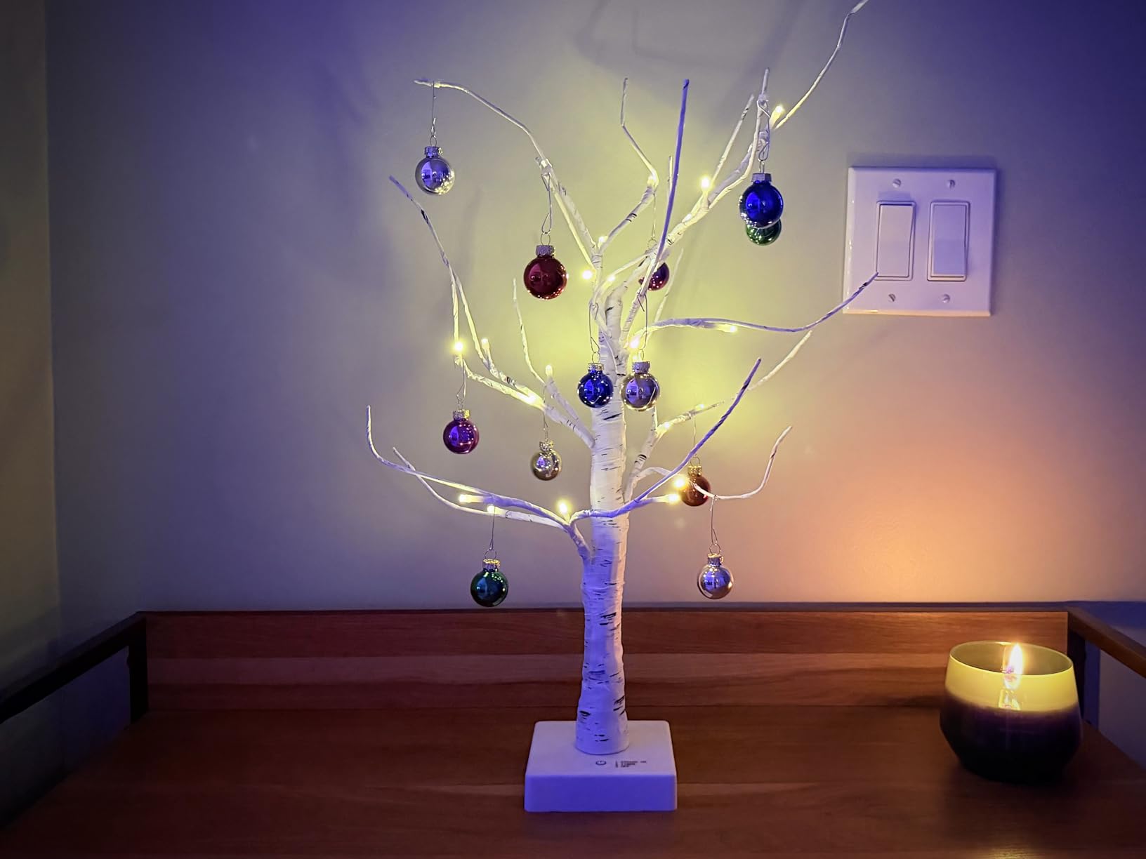 PEIDUO Christmas Decorations, 2FT Birch Tree with LED Lights, Warm White Light up Tree Lamp, Artificial Trees for Home Table Inside, Battery Powered, Timer (2PK) customer photo 2