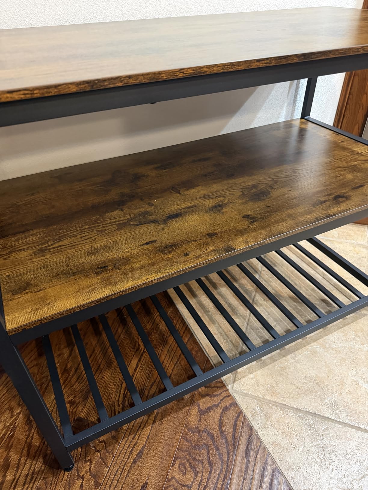 VASAGLE Kitchen Island with 3 Shelves, 47.2 Inches Width Kitchen Shelf with Large Worktop, Stable Steel Structure, Industrial, Easy to Assemble, Rustic Brown and Black UKKI01BX customer photo 2