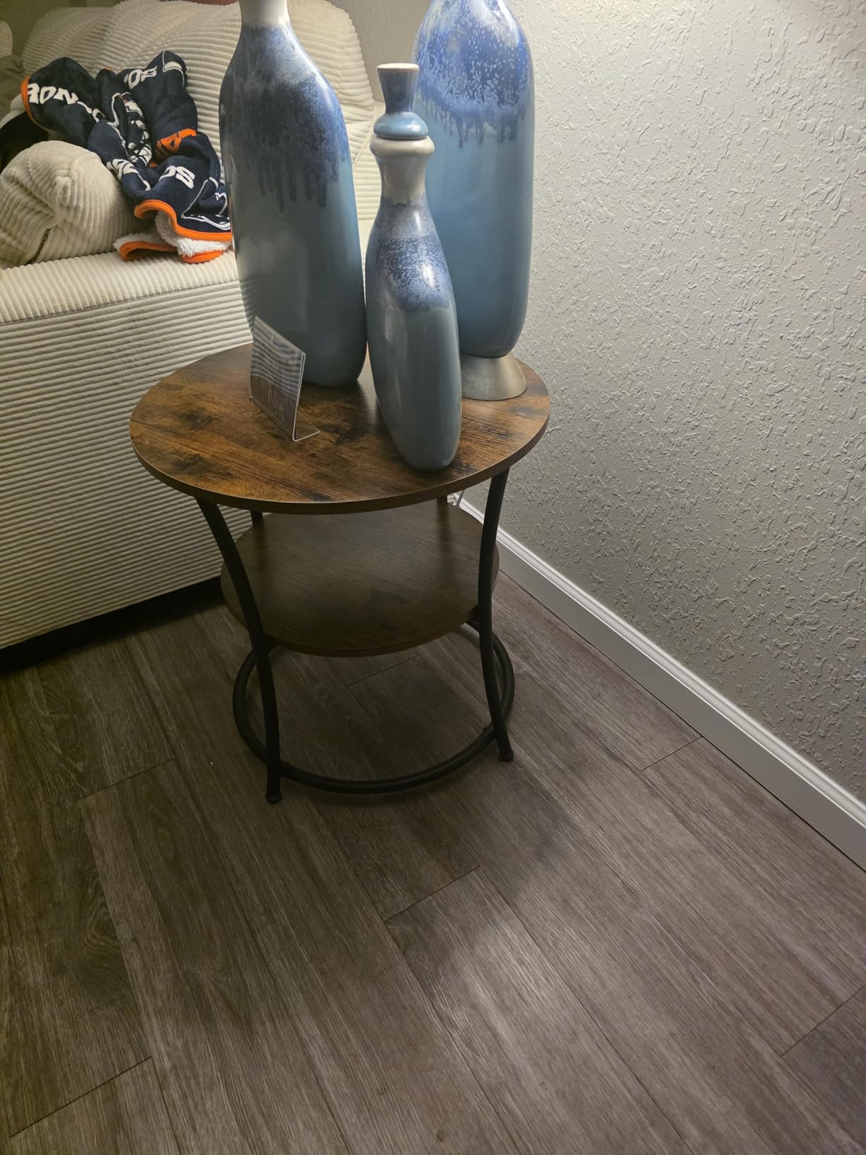 VASAGLE 21.7-Inch Round Side Table, 2-Tier End Table | Nightstand with Steel Frame, Spacious Top, for Small Spaces, Living Room, Bedroom, Heather Greige and Ink Black ULET56BG customer photo 2