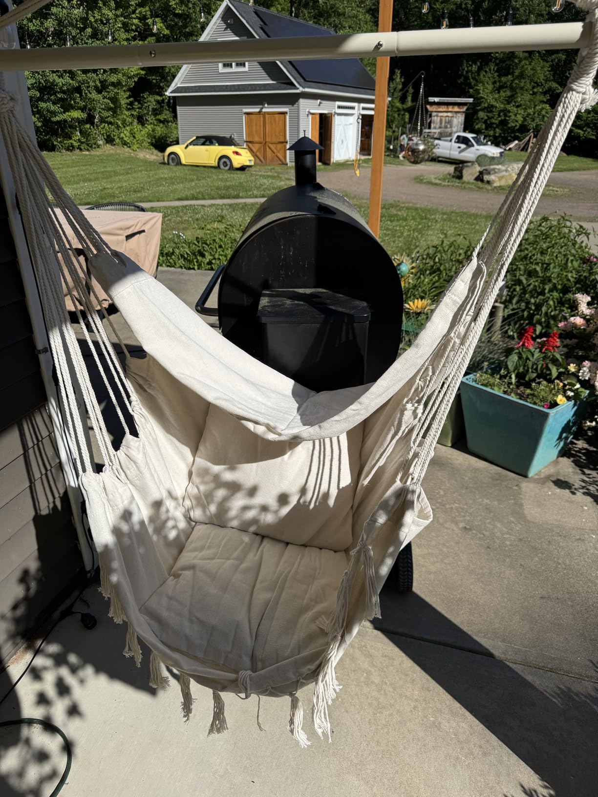 Y- STOP Hammock Chair Hanging Rope Swing, Max 500 Lbs, 2 Cushions Included, Large Macrame Hanging Chair with Pocket, Cotton Weave for Superior Comfort, Durability (Dark Grey) customer photo 1
