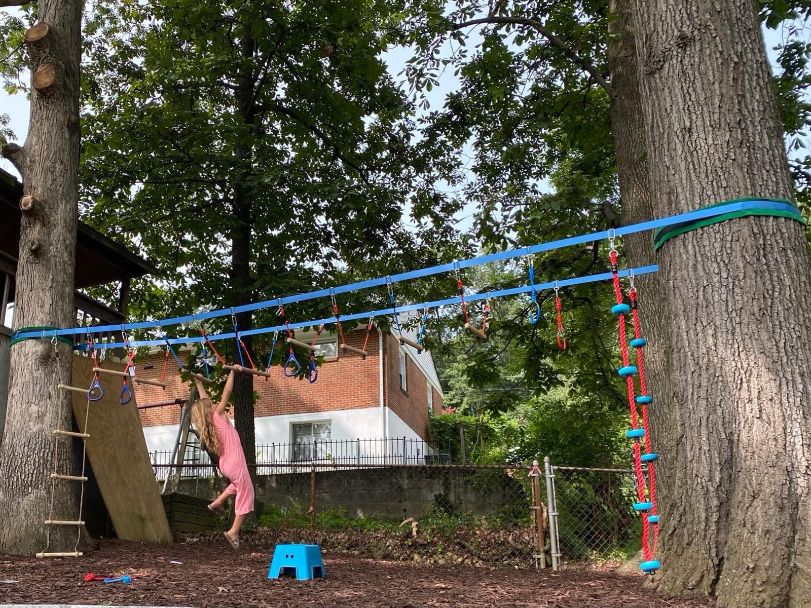 Double Ninja Slackline Obstacle Course, 80 Ft, Monkey Bars, Kids customer photo 2