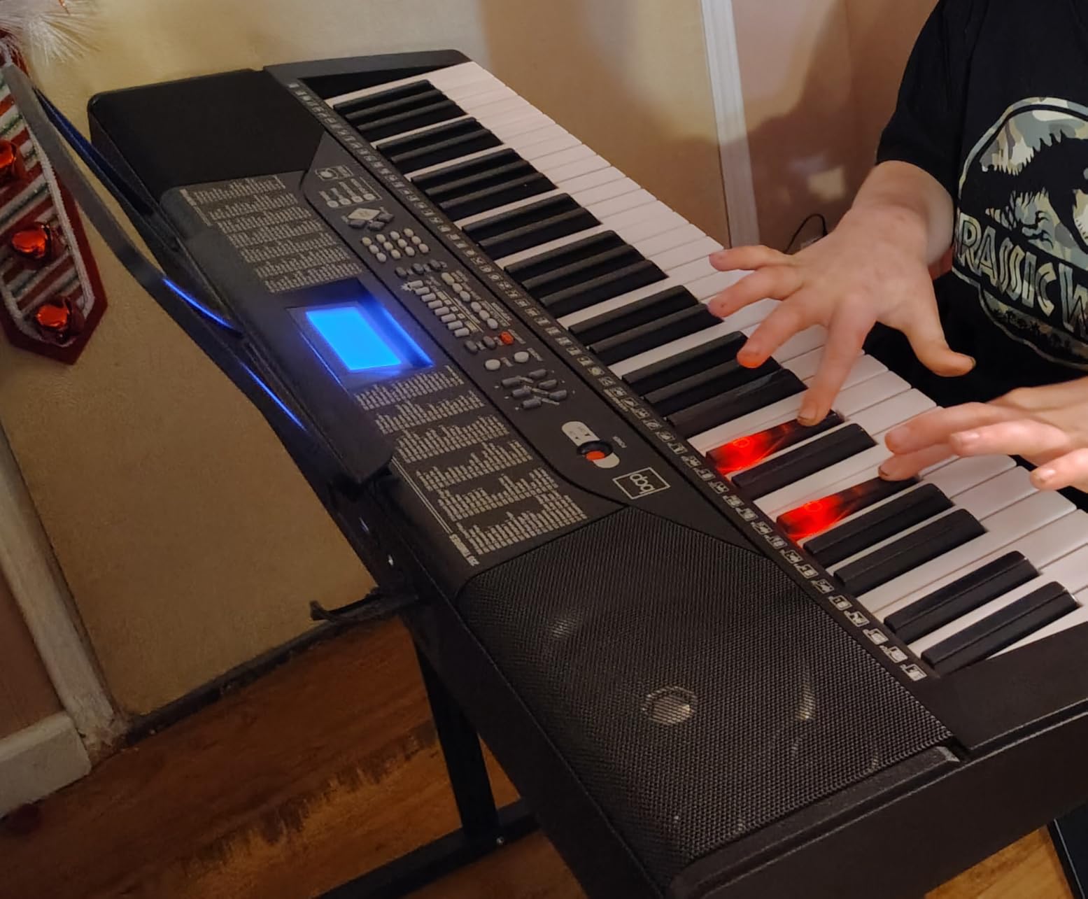 Best Choice Products 61-Key Beginners Complete Electronic Keyboard Piano Set w/Lighted Keys, LCD Screen, Headphones, Stand, Bench, Teaching Modes, Note Stickers, Built-In Speakers - Black customer photo 2