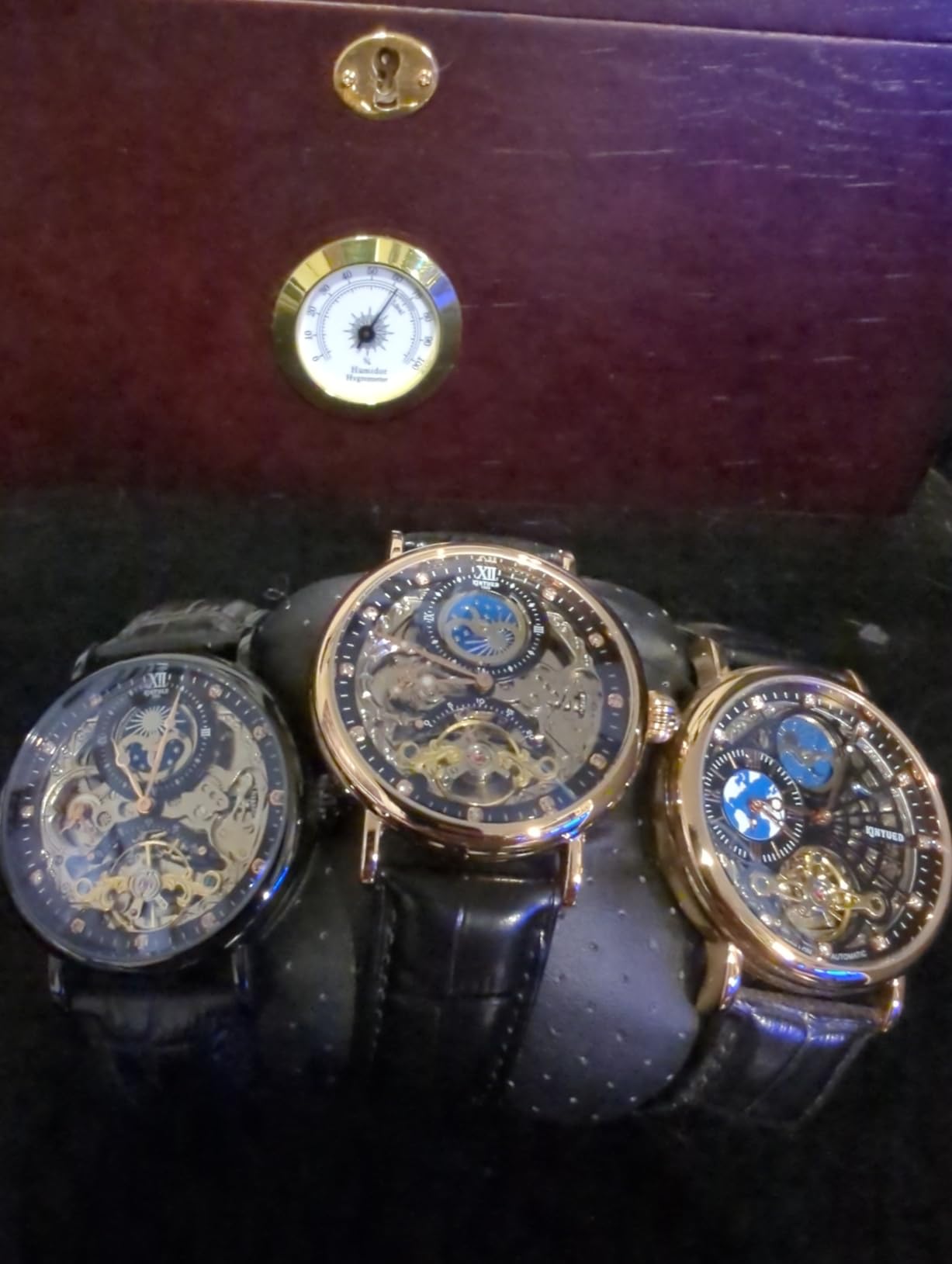 IK COLOURING Bestn Mens Luxury Skeleton Automatic Mechanical Wrist Watches Leather Moon Phrase Luminous Hands Self-Wind Watch customer photo 1