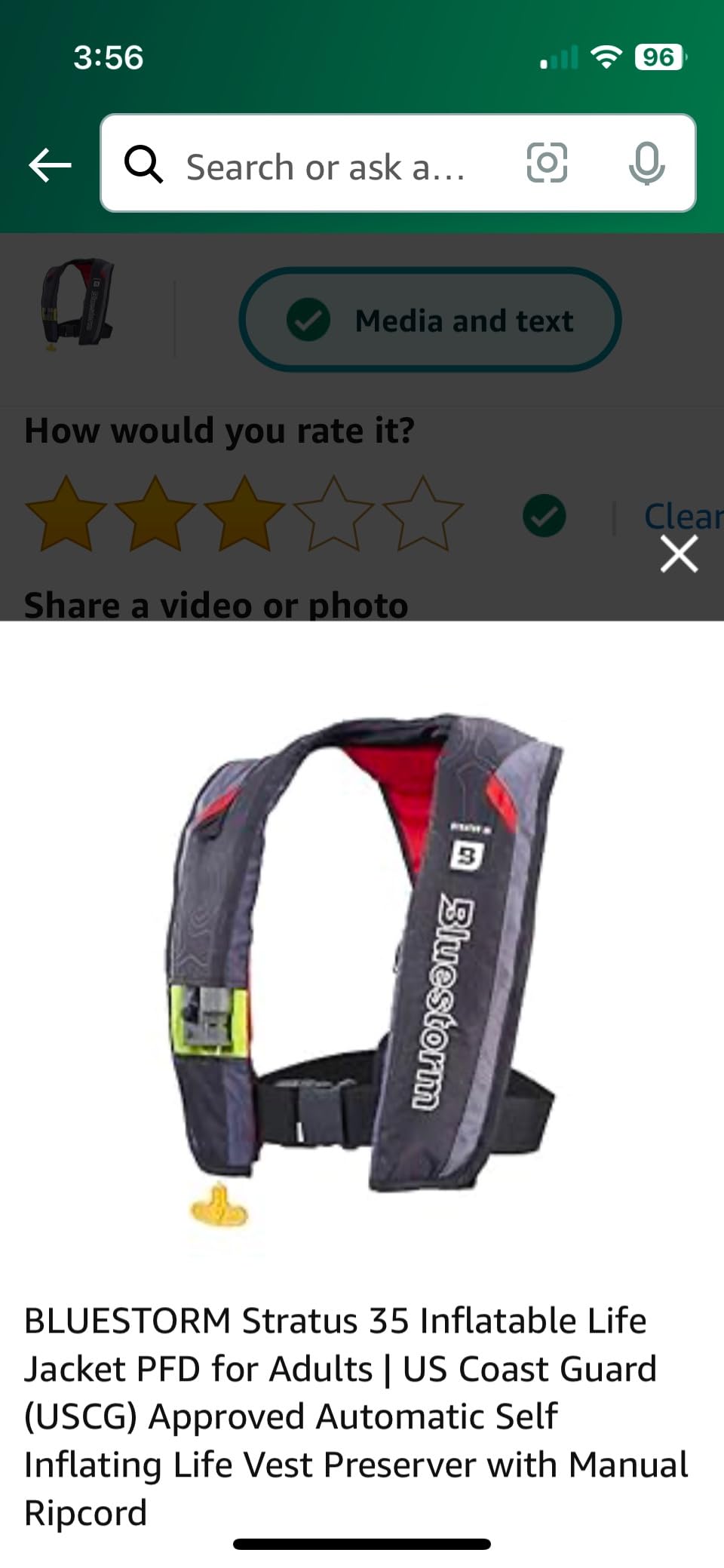 BLUESTORM Stratus 35 Inflatable Life Jacket PFD for Adults | US Coast Guard (USCG) Approved Automatic Self Inflating Life Vest Preserver with Manual Ripcord customer photo 1